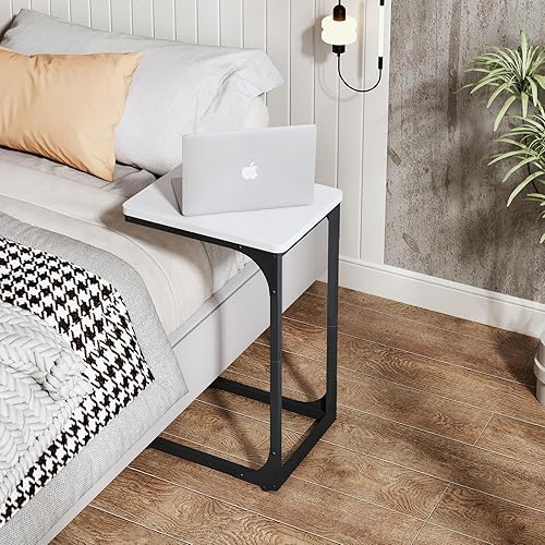 Miniatura 6 de QEEIG Juego de 2 Mesas Laterales en Forma de C para Sala de Estar, Bandejas de Sofá, Modernas, Negro y Blanco (017-30WB)