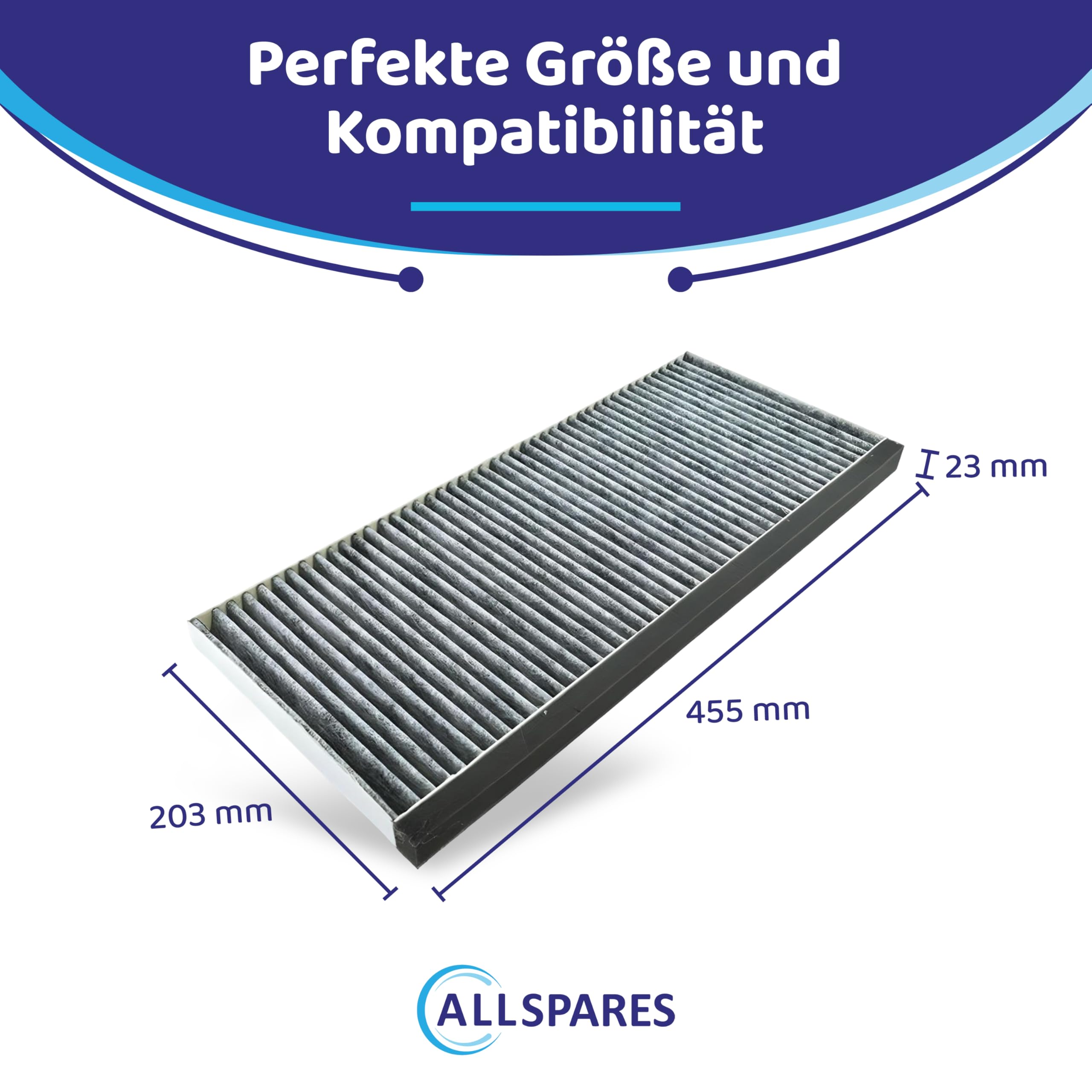 2x AllSpares CleanAir Aktivkohlefilter geeignet Siemens 9001028224, FC60, 9001588129 | Bosch DSZ4545, DSZ4551 | Neff D46BR12X0, 11025805, 11008080, 17006837 für Dunstabzugshauben | 455x203x23 mm