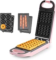 Vista 7 de AROMA Máquina de gofres intercambiable y abatible con platos extraíbles: prensa Panini 3 en 1, mini máquina de donas y plancha para gofres