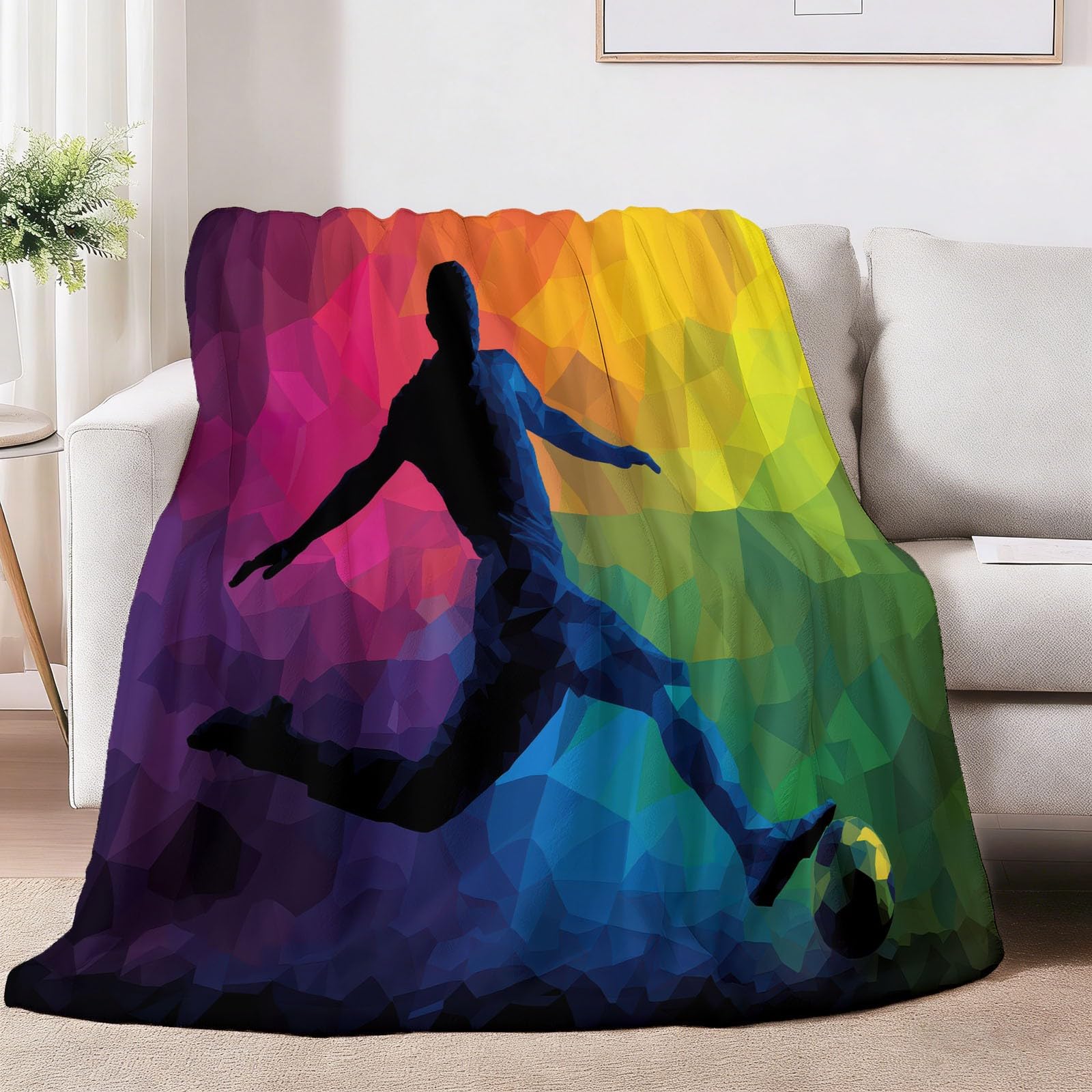 Abstrakcyjny koc flanelowy, miękki koc w kratę puszysty gradient geometryczny tęcza sportowiec, na każdą porę roku kolorowe drukowane koce do prania na sofę fotel do łóżka, 150x200 cm