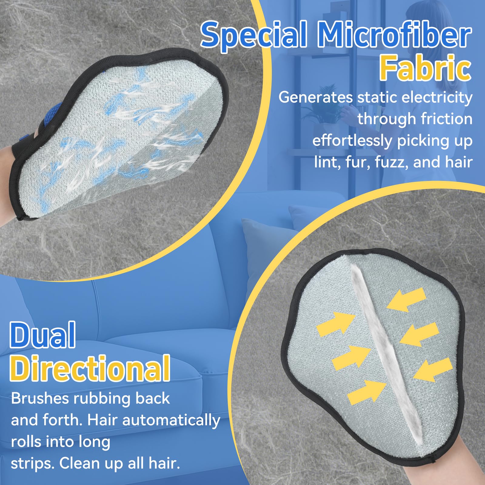 Pet Hair Removal Glove for Dogs & Cats, Electrostatic Five-Finger Hair Remover for Furniture, Couch, Carpet & Car Seat, Reusable Washable Pet Fur Cleaning Tool, Not for Grooming (1 PCS) - image 6