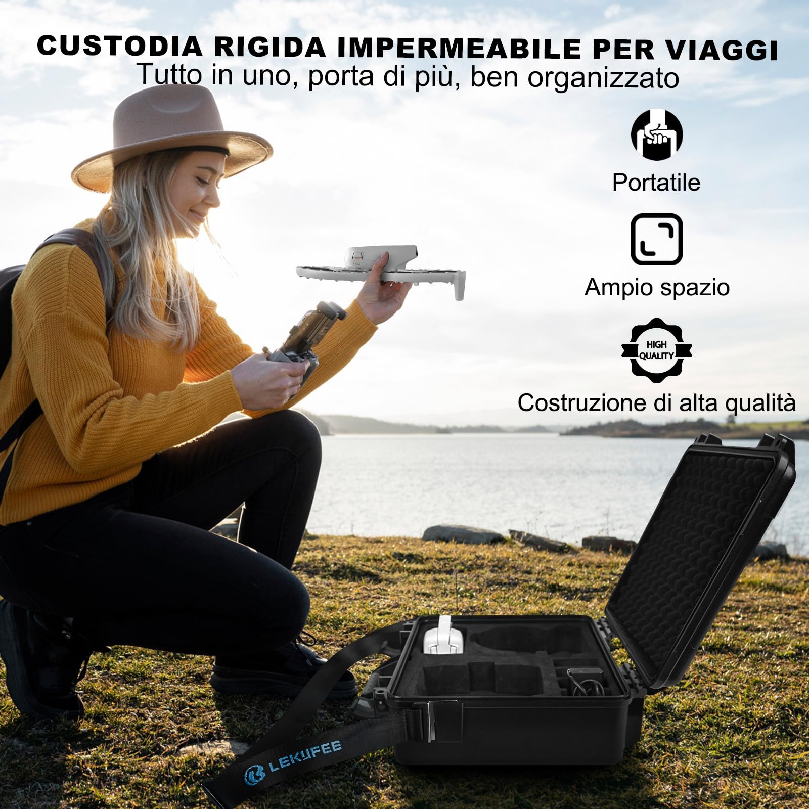 LEKUFEE Custodia Rigida Impermeabile per DJI Flip Drone(DJI RC N3),Combo Fly More, Batteria (9 pezzi), Hub di ricarica e altri accessori (solo valigia)