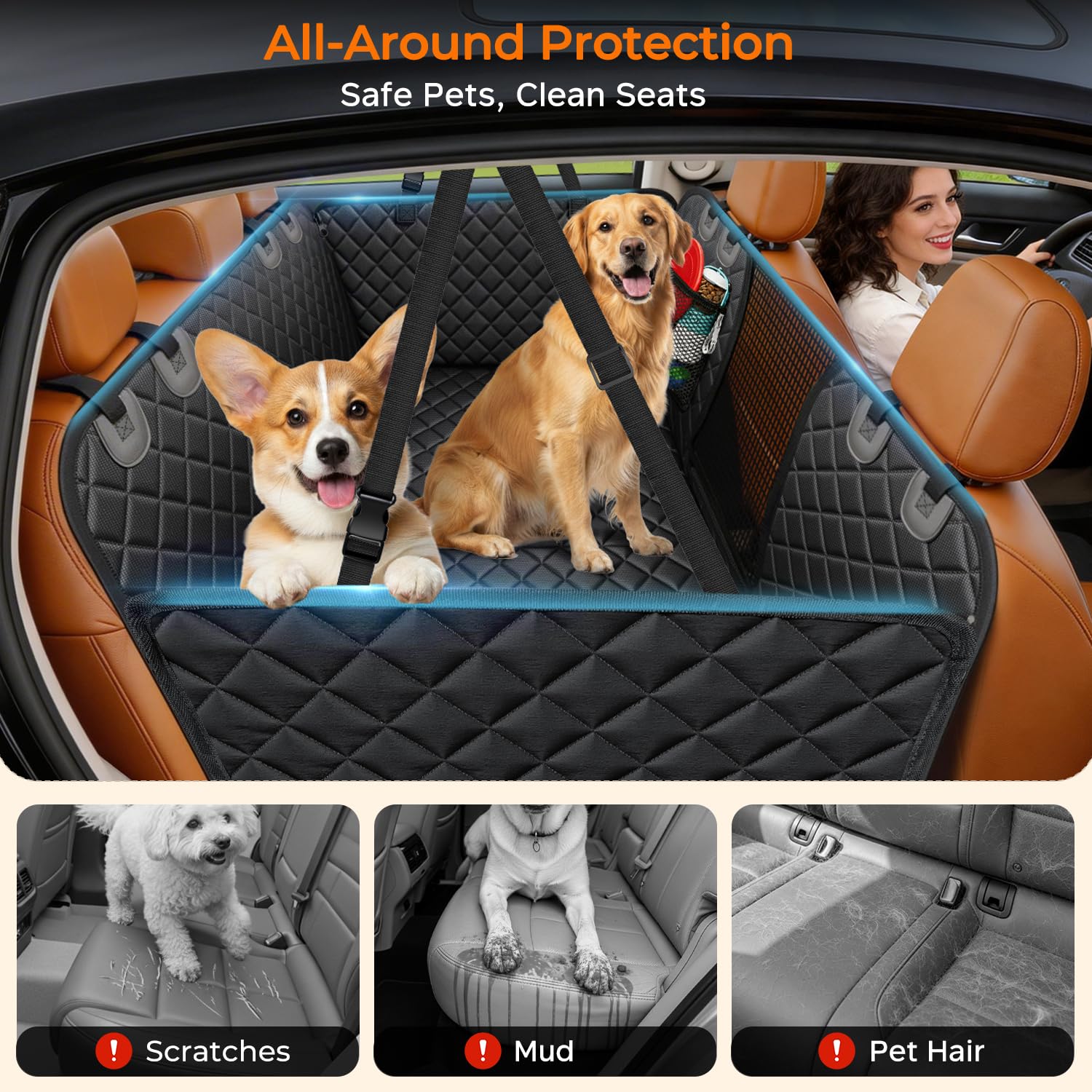 URPOWER Extension de siège arrière pour Chiens – Housse de siège de Voiture à Fond Rigide pour siège arrière, hamac Pliable pour Voiture, SUV et Camion, Protection de siège arrière pour Animaux de