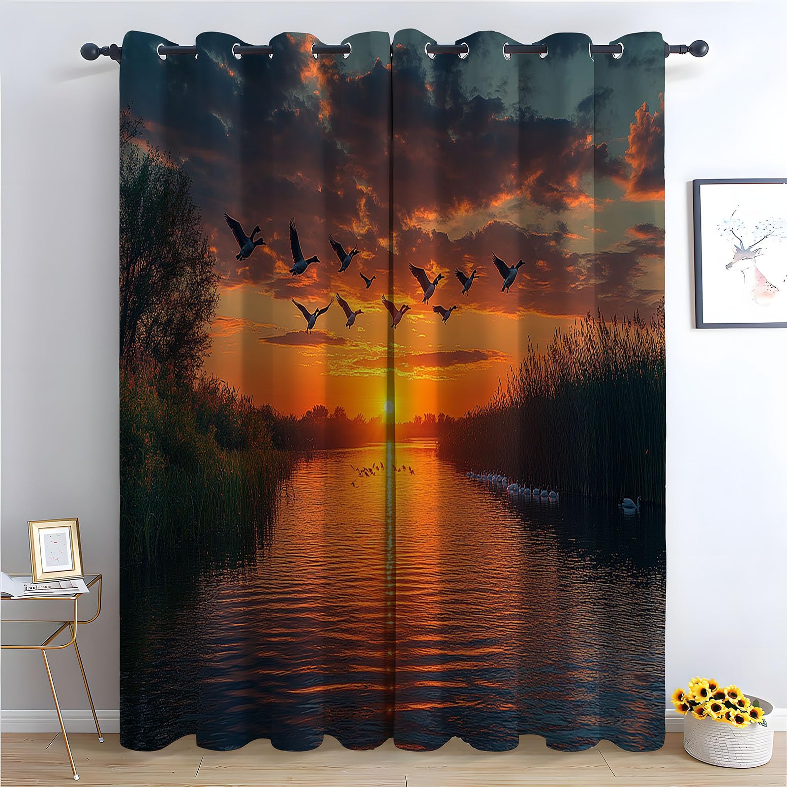 Rideau de fenêtre coucher de soleil opaque et texturé à œillets pour la chambre