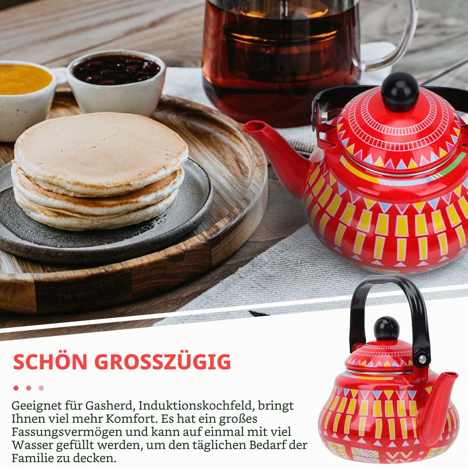 TOPBATHY Emaille Wasserkessel 1.5L Herd Kessel Mit Pfeife Edelstahl Griff Vintage Design Für Gas- Und Induktionsherd Haushalt Wasserkocher