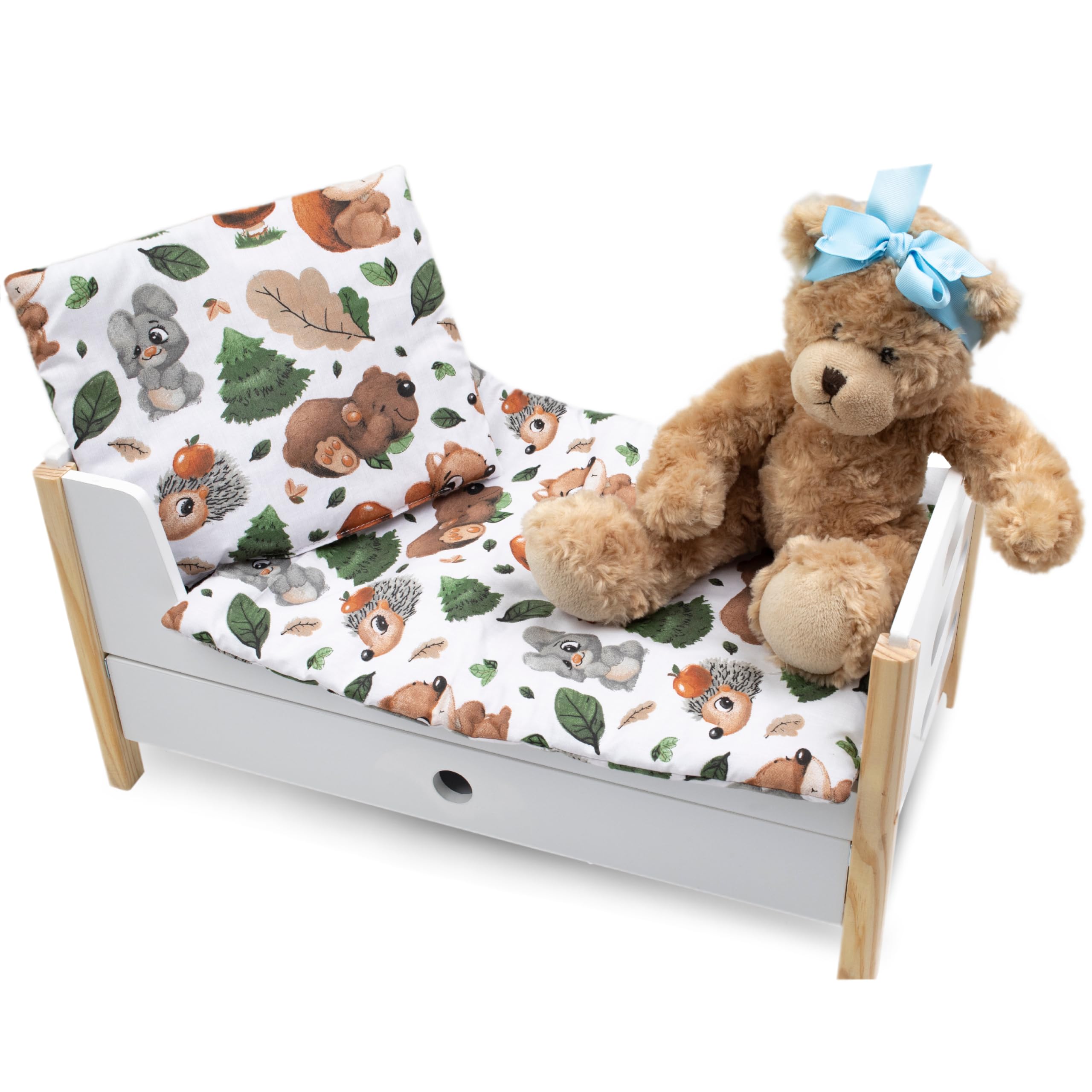 PinkZebra Biancheria da letto per bambole fino a 48 cm, 3 pezzi, coperta + cuscino + materasso, biancheria da letto per bambole con materasso, biancheria da letto in cotone per letto delle bambole