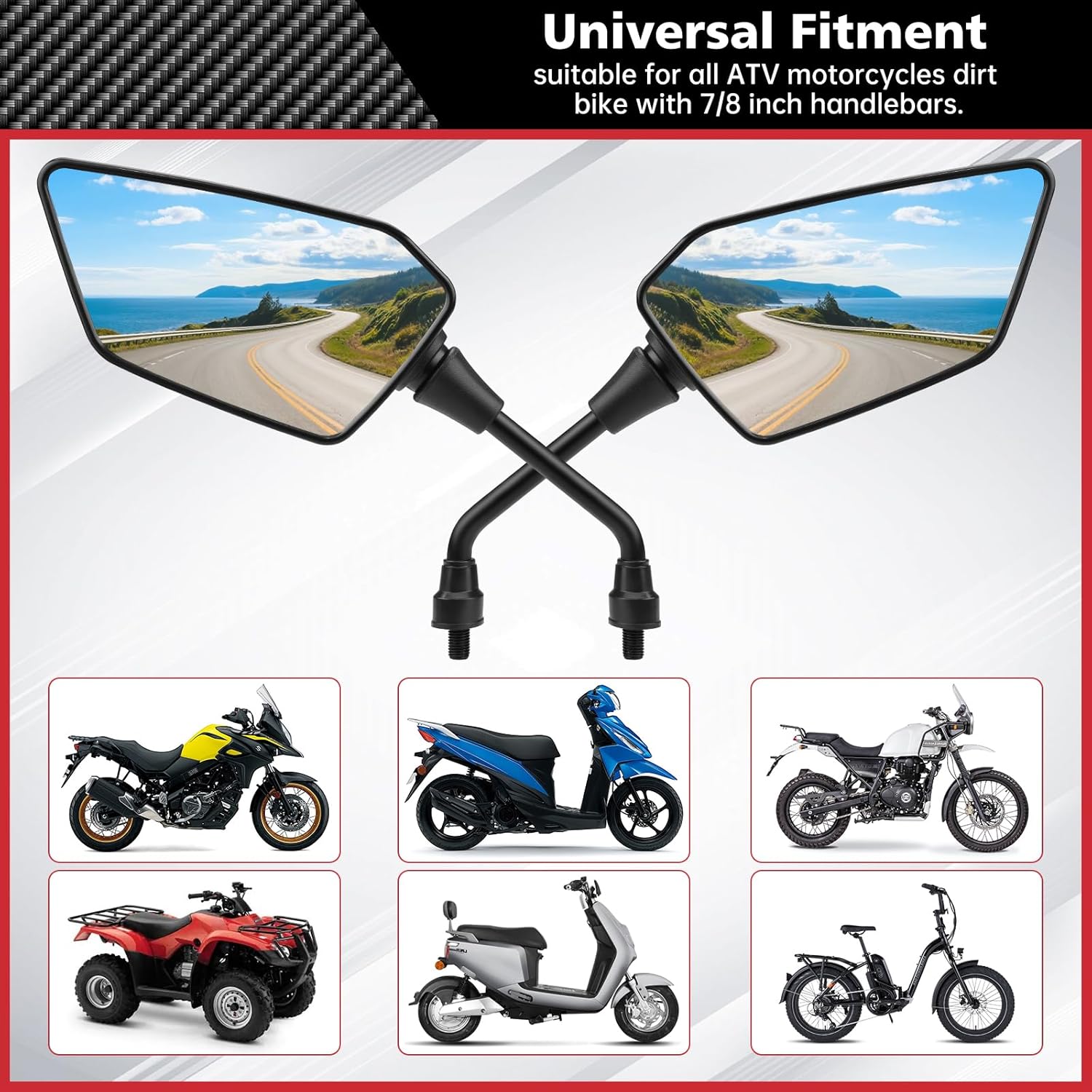 BOJE ATV Mirrors,Motorcycle Mirrors for handlebars, HD,Blast-resistant with 8mm 10mm Bolt, 7/8" Handle Bar Mount Clamp Compatible with ATV,Motorcycle Moped Sportsman Dirt Bike Cruiser 4 wheeler - Image 5