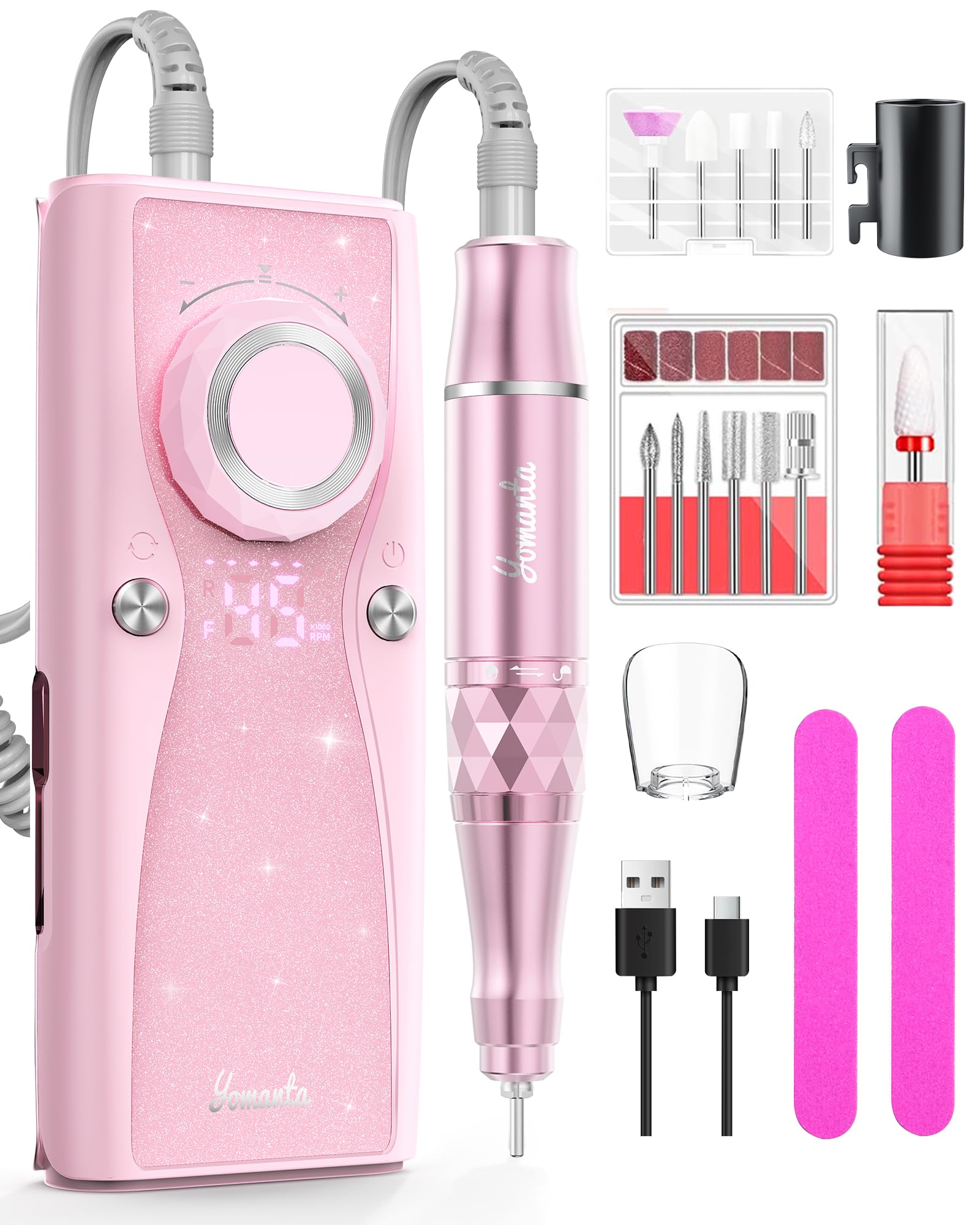 Electric Nail Drill Professional Kit: 45,000 RPM USB Rechargeable Efile Nail Drill Nail File with 12 Bits for Polishing Gel/Acrylic Nails- Portable