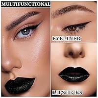 Vista 4 de Juego de delineador de labios y lápiz labial, lápiz labial líquido negro mate de alta pigmentación de larga duración, brillo de labios negro