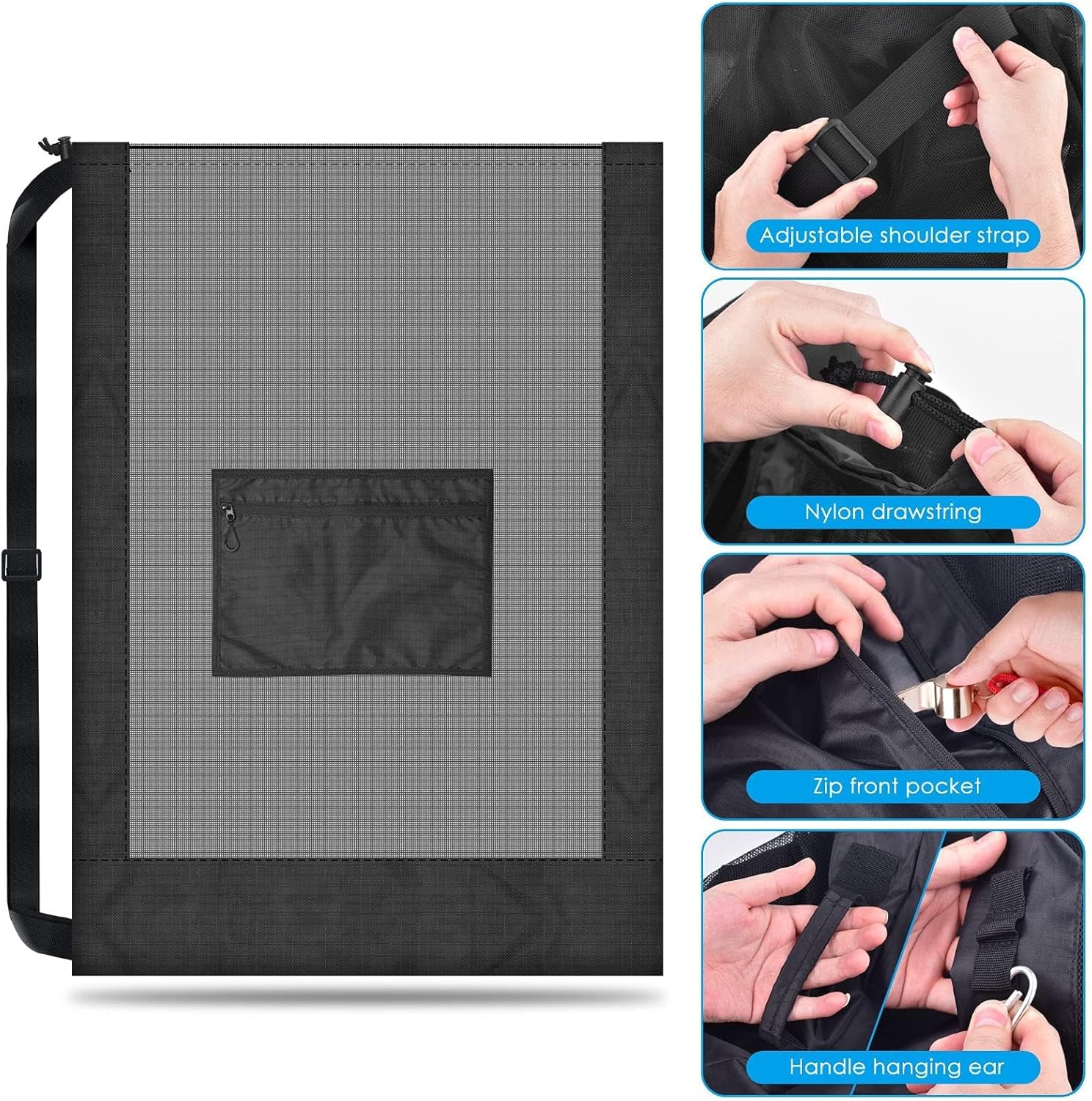 BROTOU 40" x 30" Extra Large Sports Ball Bag, Upgrade Thicken Ball Bags for Coaches, Adjustable Shoulder Strap and Hanging Ears with Handle, Mesh Bag for Basketball, Volleyball, Swimming Gear - Image 4