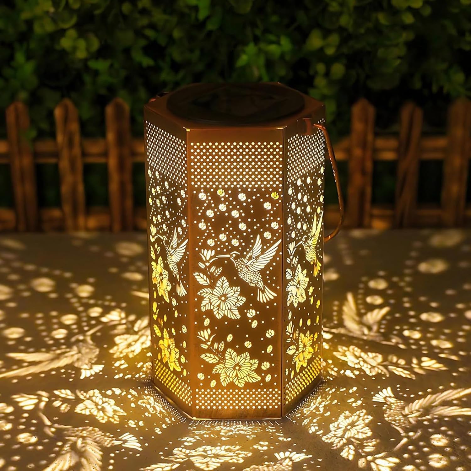 Decorative Solar Mandala Lights - Outdoor Solar Lantern Hanging Lights Garden Decor Landscape Lighting Metal Garden Light for Yard Patio Lawn Landscape Gift (Hummingbirds)
