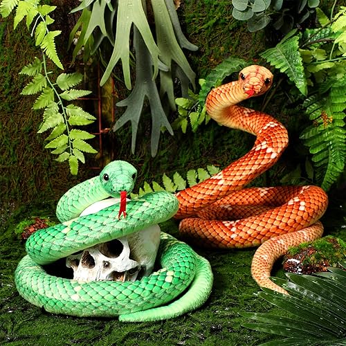 Miniatura 5 de HyDren 2 piezas de animales de peluche de serpiente gigante de 80 pulgadas, boa constrictor realista, animal de peluche grande para niños, regalo de