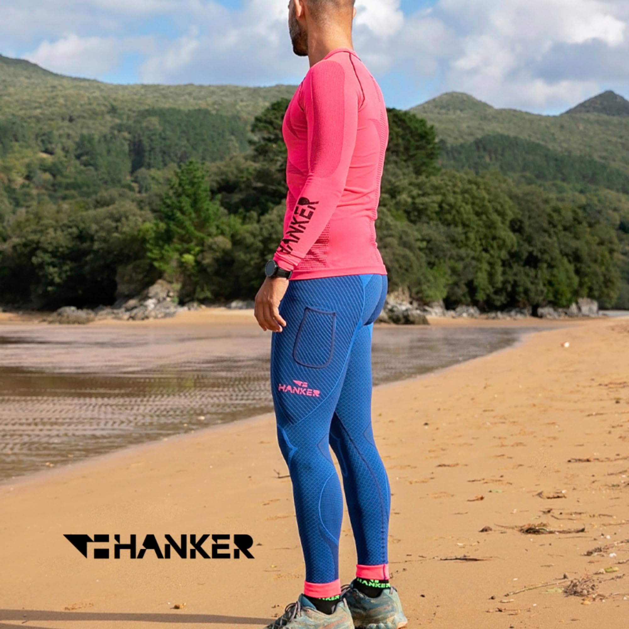 HANKER Mallas largas de compresión Unisex con Bolsillos para Running y Gym | 85% poliéster Soft Air Plus, 10% elastano, 5% poliamida, bolsillos, ajuste compresivo, para gym y trail