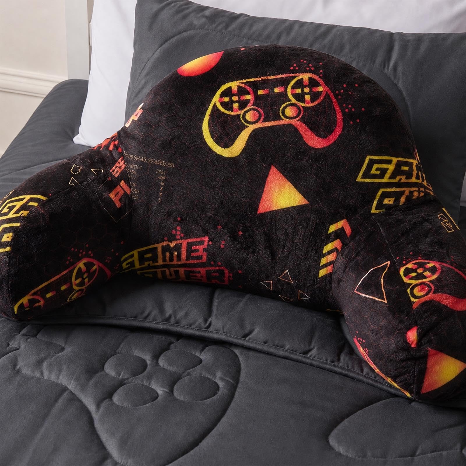 OHS Kids Cuddle Cushion, Fleece Back Support Cushion with Arms - Black/Red