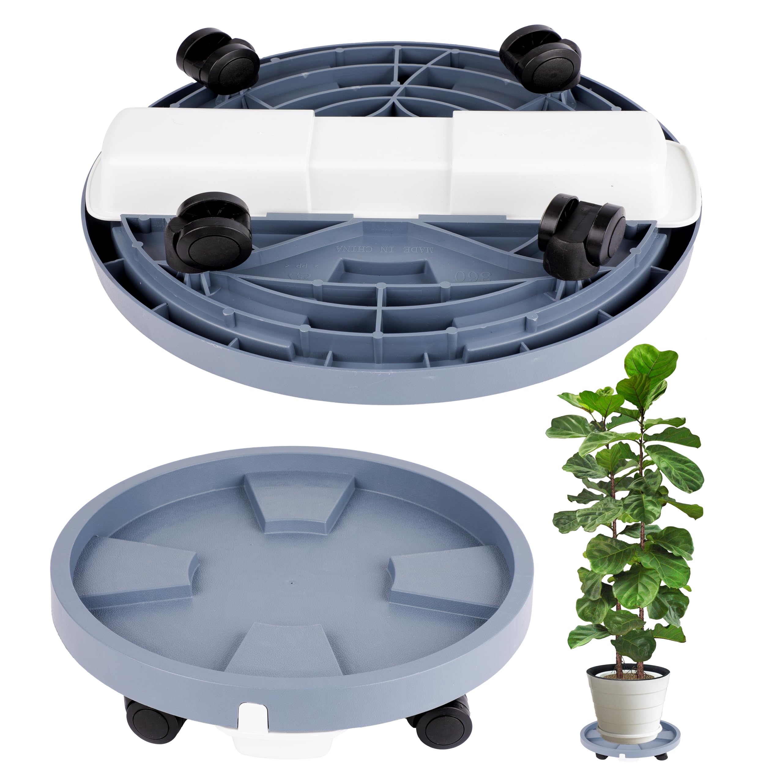 MVNVM Thickened Plant Caddy with Wheels, Plant Stands Indoor with 500ml Drainage Tray,4 * 360°Detachable Silent Caster Plant Trolley Can Bear 500 Lbs,Plant Pot Movers with Wheels Outdoor
