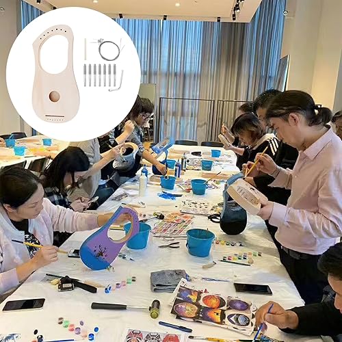 Miniatura 8 de OriGlam Kit de 7 cuerdas de arpa de liria, haz tu propia madera de bajo, arpa de lira de madera con poste de cuerda afinación