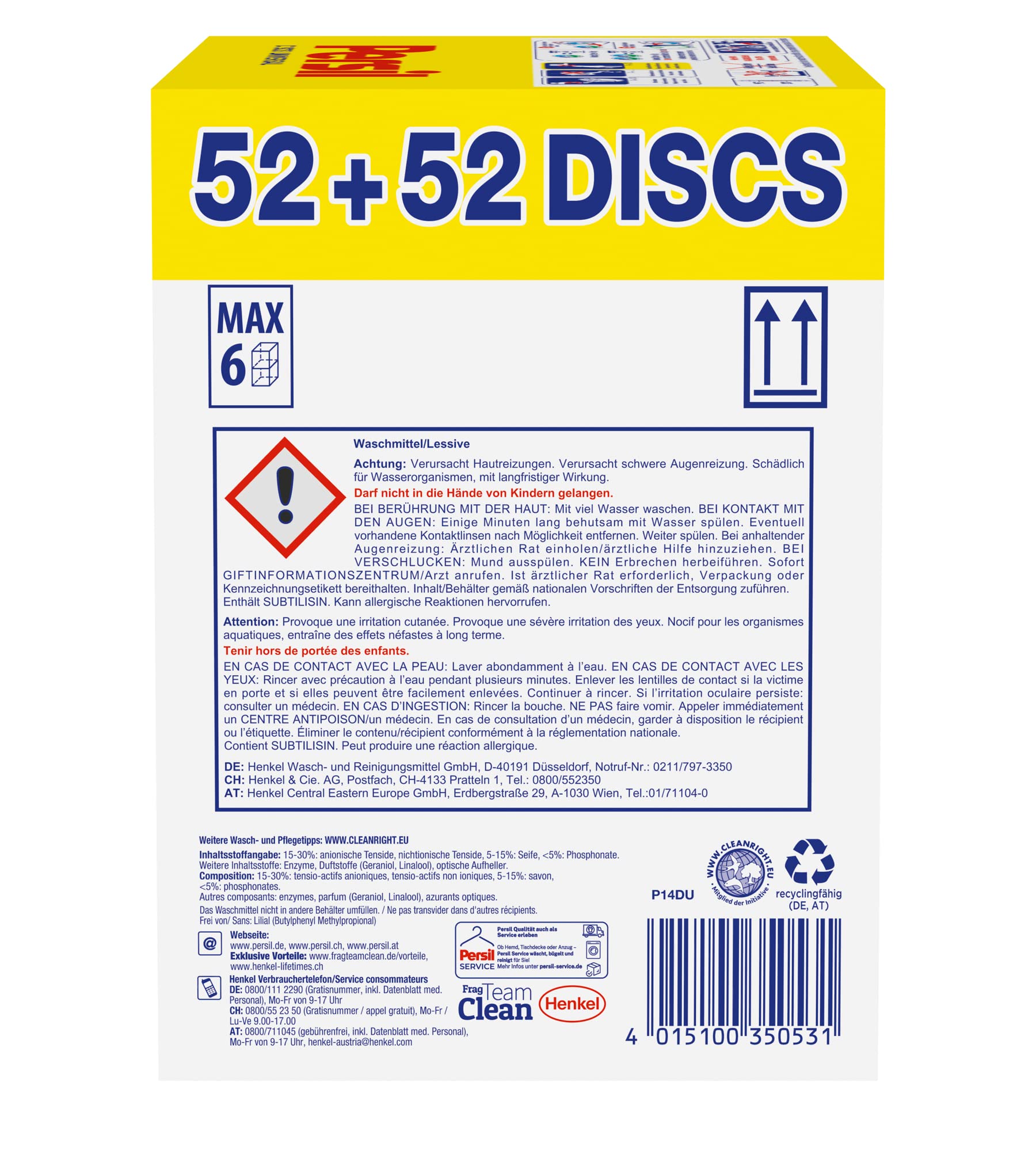 Persil Tiefenrein 4in1 DISCS (104 Waschladungen), Universal Waschmittel mit Tiefenrein Technologie, Vollwaschmittel für reine Wäsche und hygienische Frische für die Maschine