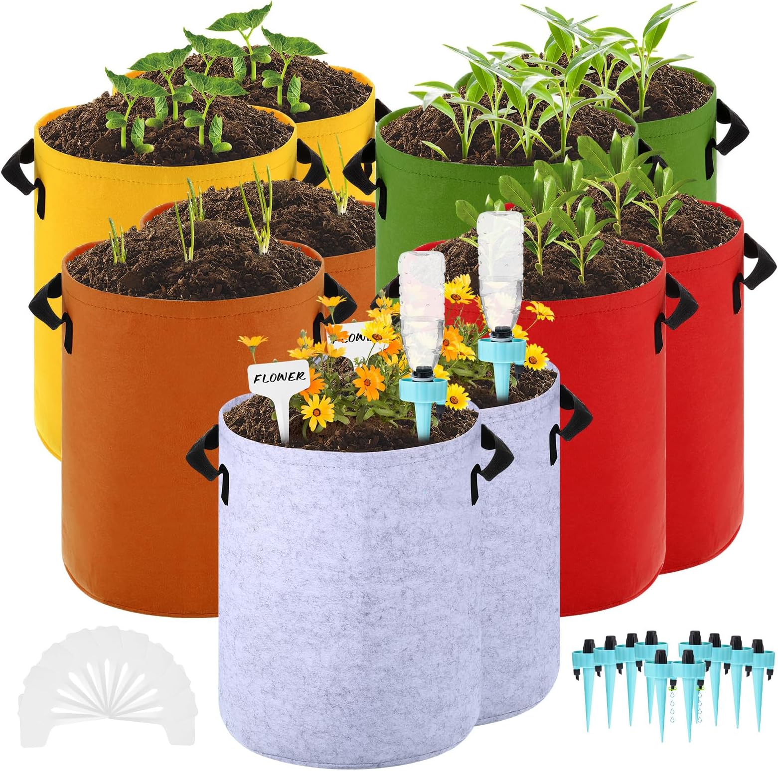 Nuogo 8 Pack Colorful Plant Grow Bags Heavy Duty Thickened