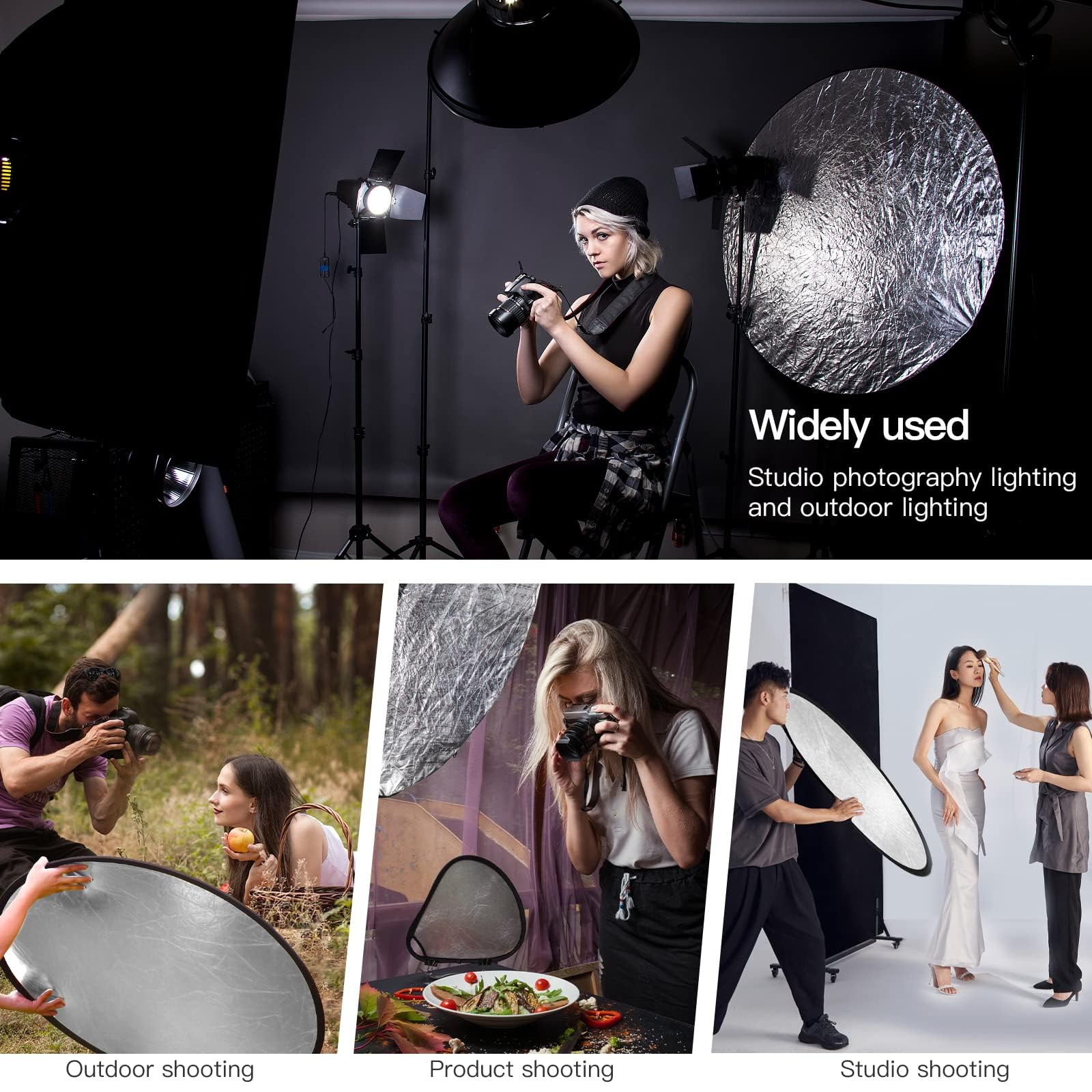 GODOX Riflettori pieghevoli per fotografia con custodia per il trasporto set per fotografia riflettore, diffusore di luce per studio (5in1 80cm)