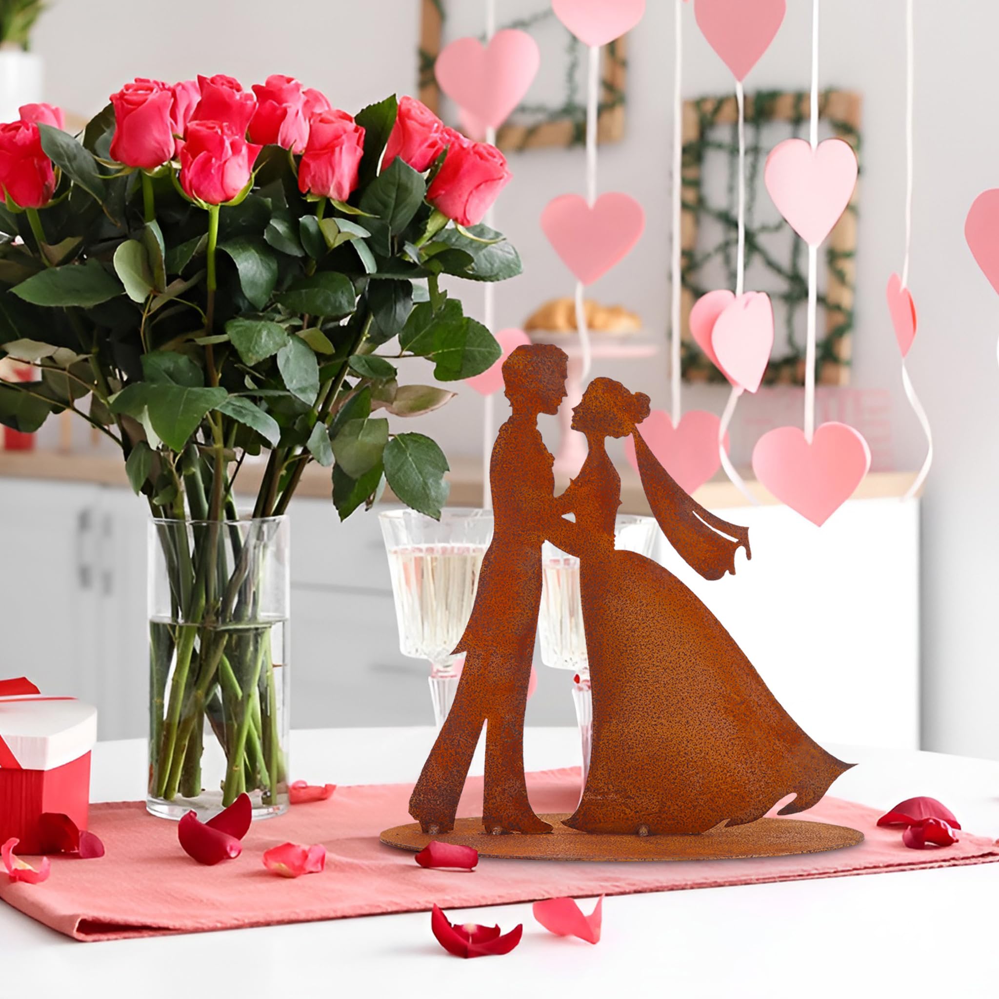 Rostikal Brautpaar Figur 50cm - einzigartiges Hochzeitsgeschenk für Tischdeko - Dekorative Rost Metall Deko Figur ideal für Jede Hochzeitsfeier – Handgefertigt