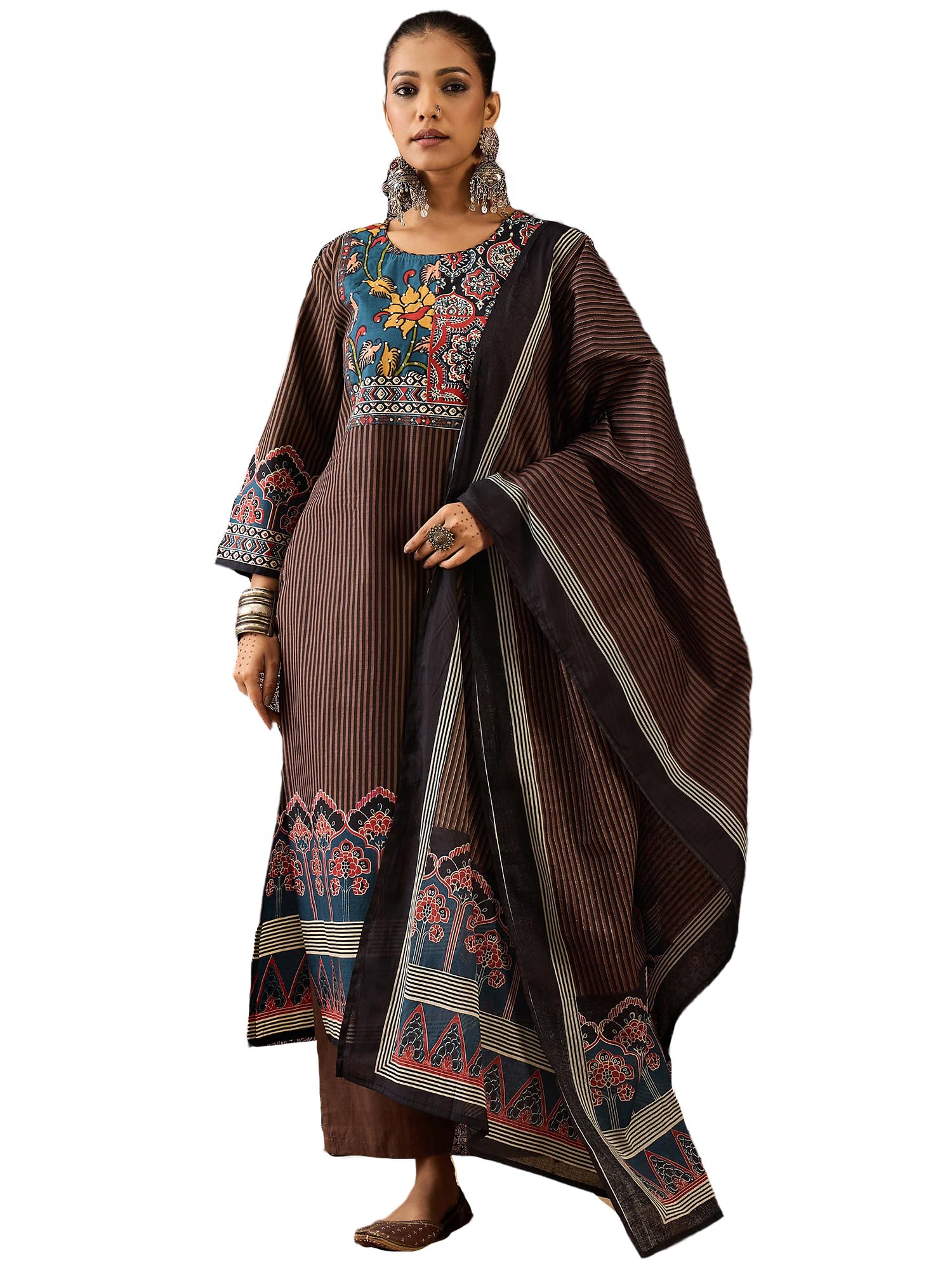 indo era Women Pure Cotton Kurta Set with Dupatta | Festive Suit Set, 10408-picture-13