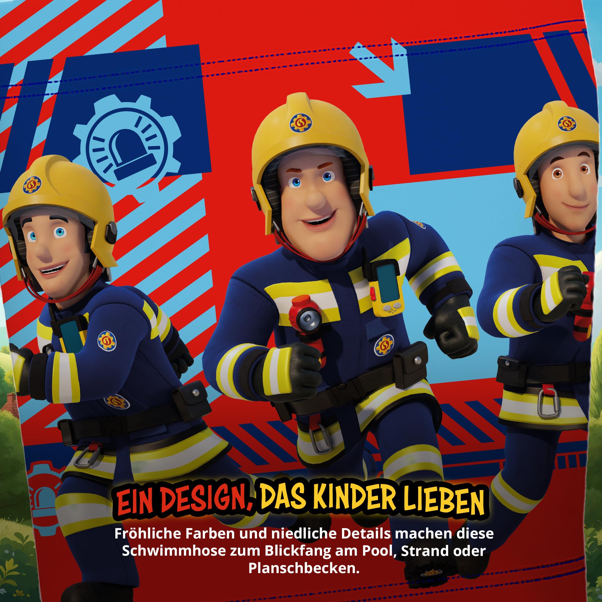 United Labels Feuerwehrmann Sam Badehose für Jungen, Blau Rot, Badeshorts Kinder, Schwimmhose