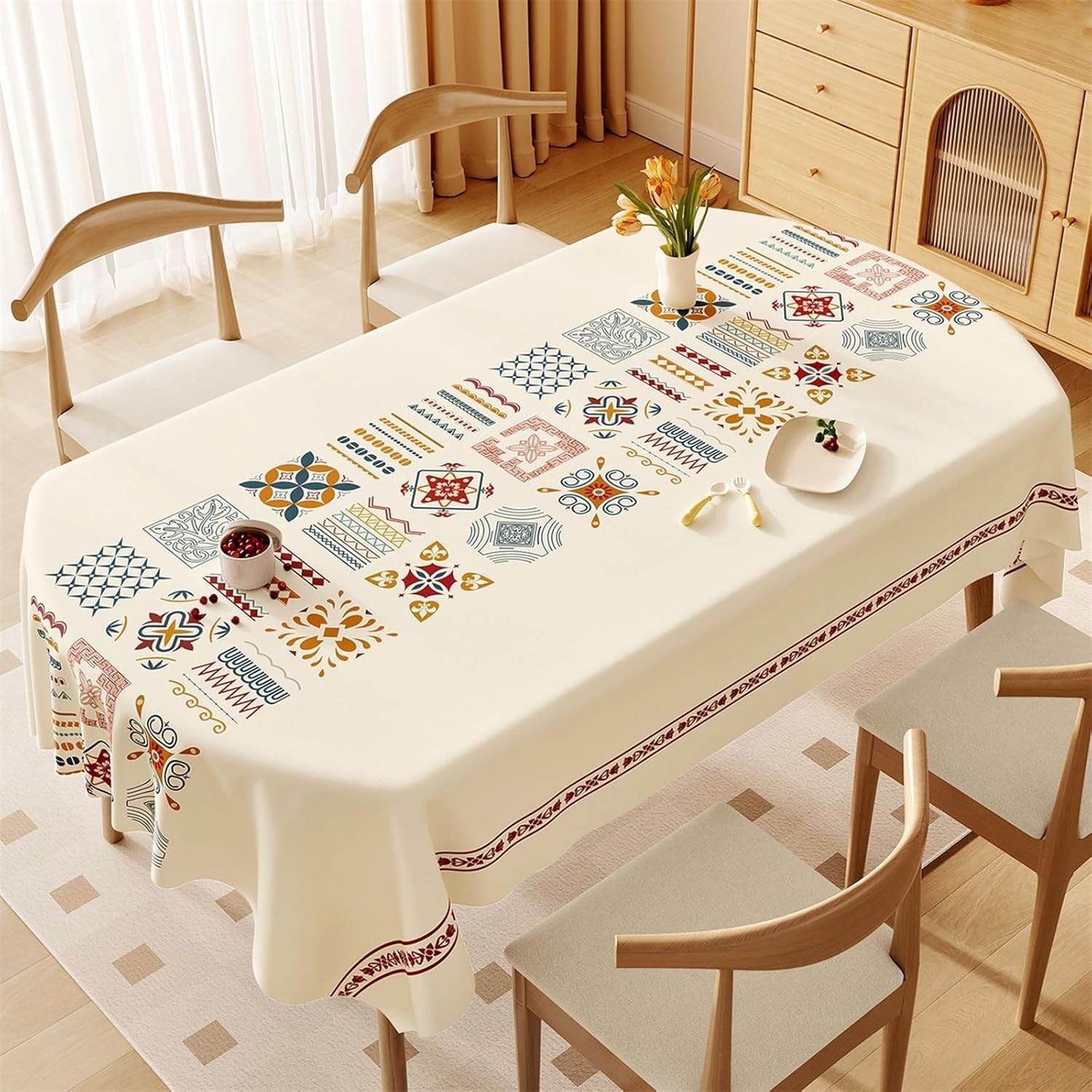 KIJyfgTR Printed Wipeable Tablecloths Kitchen Worktop Decorations(Bohemian,140x260cm)