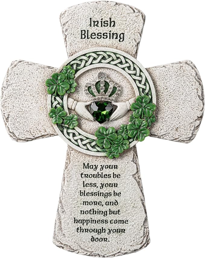 ShineOnAngel Irish Celtic Wall Cross - 8-Inch St Patrick’s Day Religious Decorations Handcrafted Claddagh Cross Irish gifts for Irish Belssing Home, Irish wedding gifts