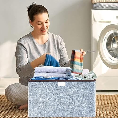 Miniatura 5 de Bagnizer Contenedores de almacenamiento plegables con tapas, cestas de almacenamiento decorativas, cajas de almacenamiento grandes para el hogar,