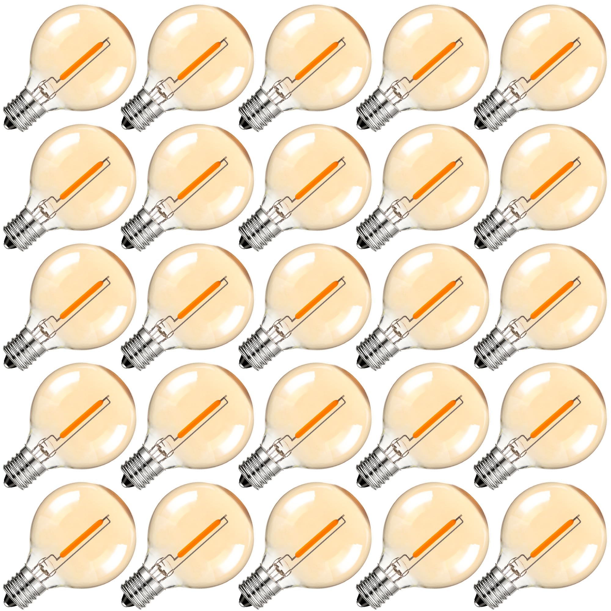 G40 Led Replacement Light Bulbs,Amber Glass E12 Candelabra Light Bulbs, 1W Equivalent 7W 1.5 Inch Small Light Bulbs for Outdoor String Lights, Party Patio Garden Decor,Warm White 2200K, 25Pack
