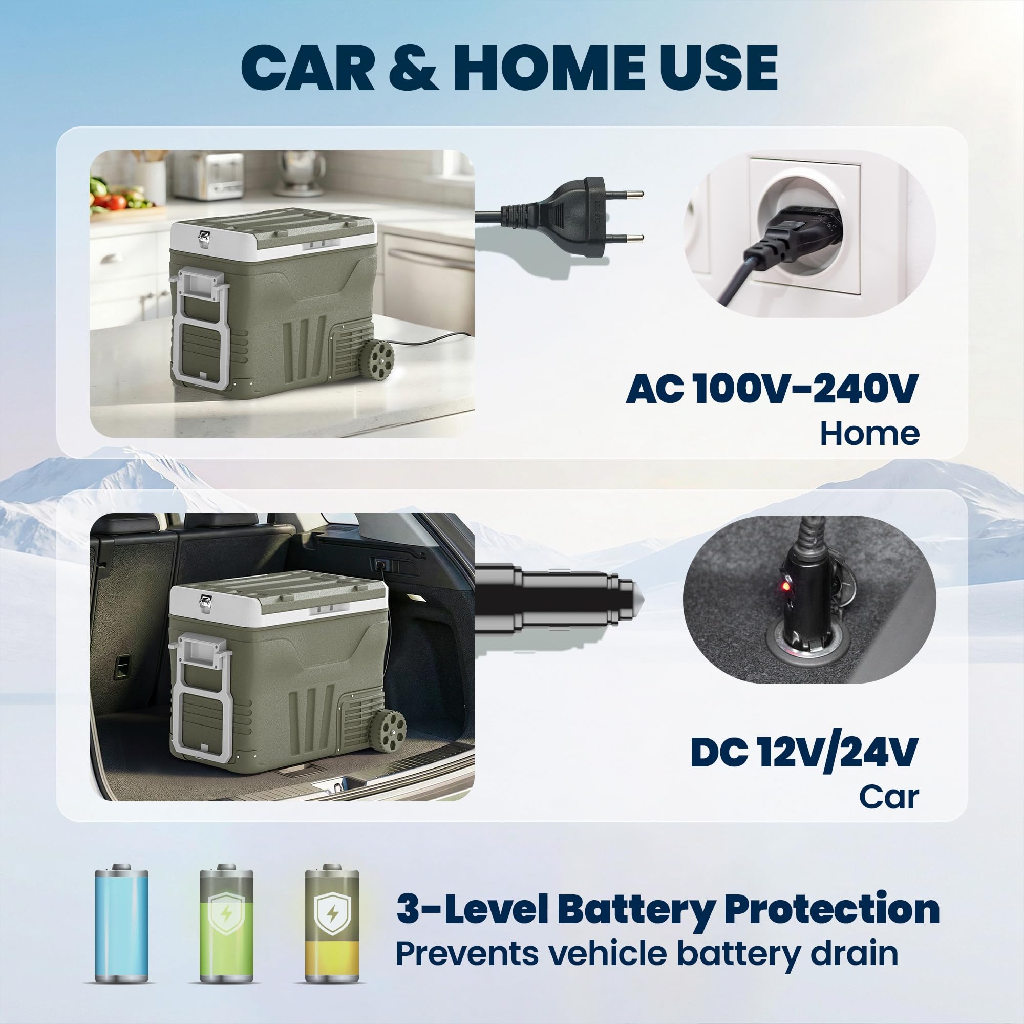Outsunny Nevera Portátil Eléctrica 45L 12V/24V 64,5x43,5x53 cm Verde | Refrigerador de Coche, -20℃ a +20℃, Mini Frigorífico, con Ruedas, Compresor, Pantalla LED Táctil, para Camping Viajes