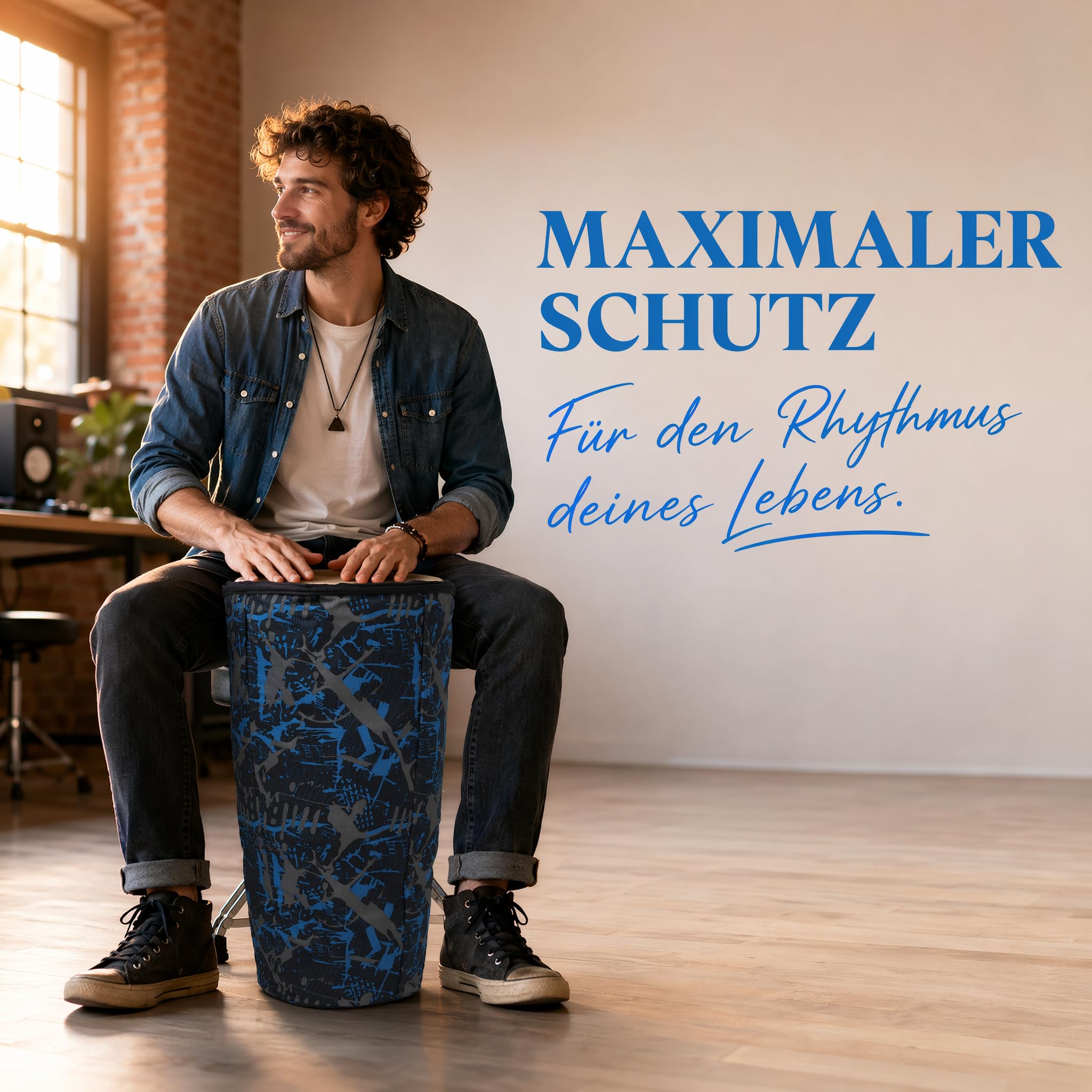Beavorty Djembe Tasche 12 Zoll Gepolsterte Afrikanische Trommeltasche Wasserdicht Oxford Gigbag mit Camouflage-Muster Rucksack-Funktion für 60cm Trommel Transport und Schutz