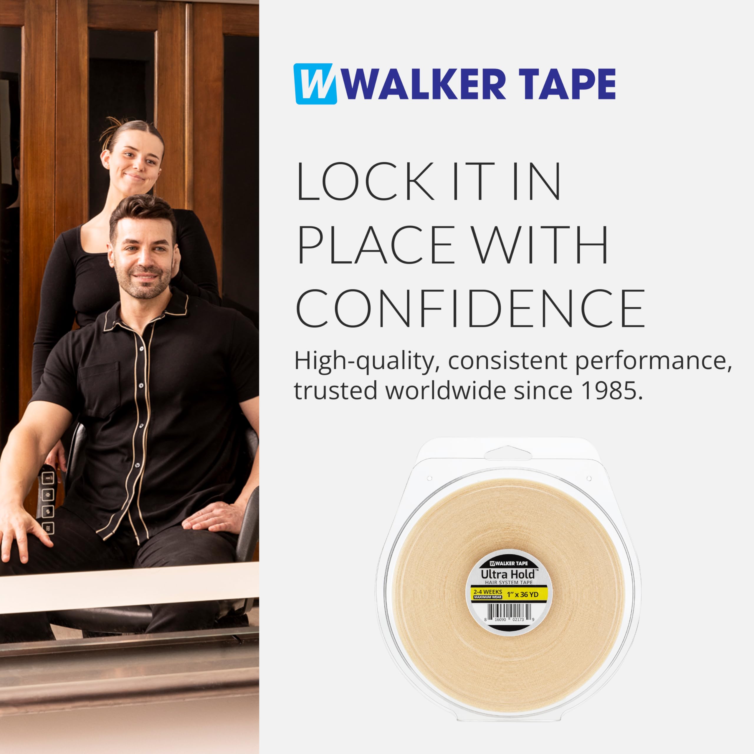 Walker Ultra Hold - Nastro biadesivo per capelli per parrucche e Toupee, 3,5 cm x 36 m, trasparente