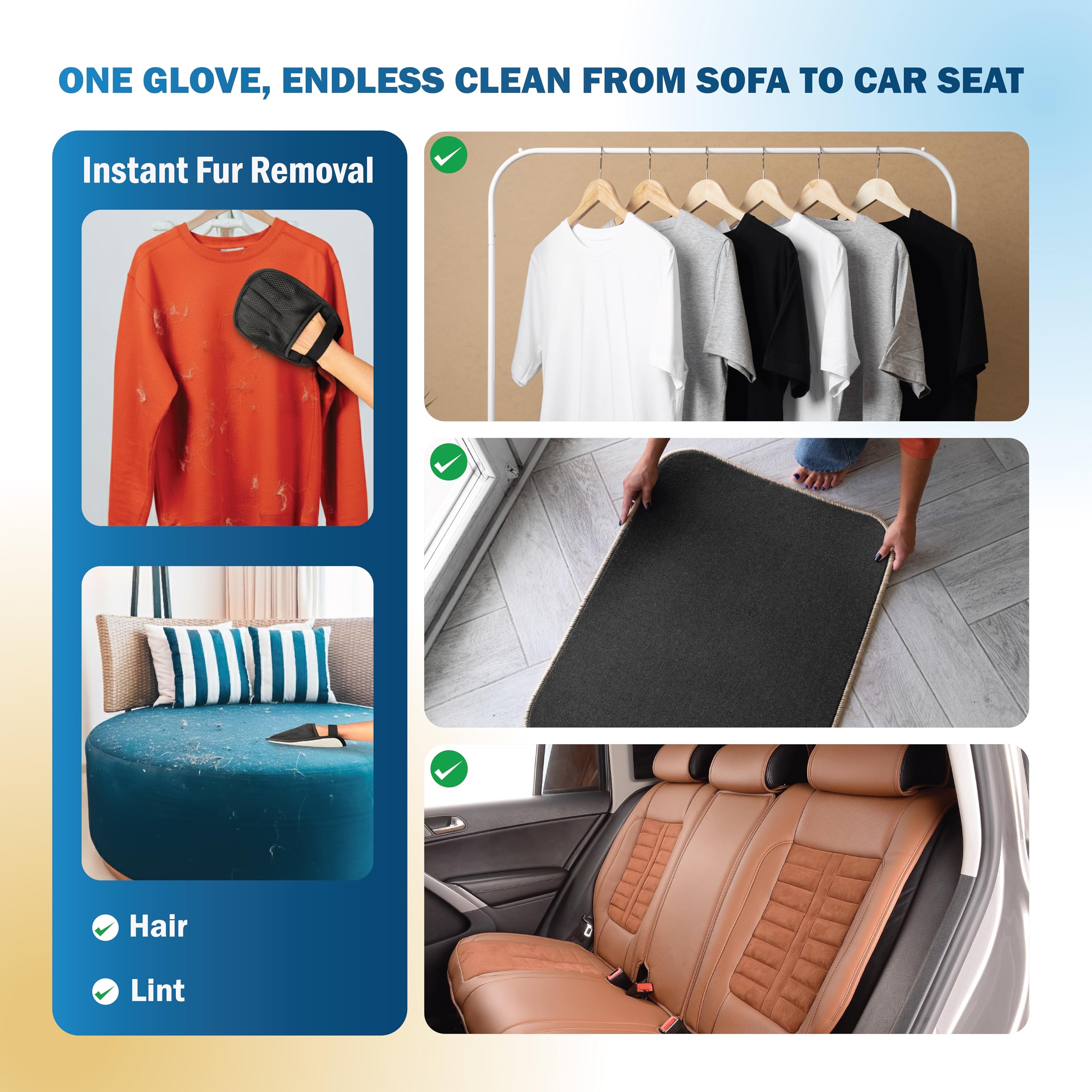 Pet Hair Removal Glove & Mitt for Couch, Furniture & Car Seat, Electrostatic 5-Finger Pet Hair Remover Tool for Dogs & Cats, Reusable Lint & Fur Remover for Carpet, Sofa & Clothing (1 Pack) - image 4