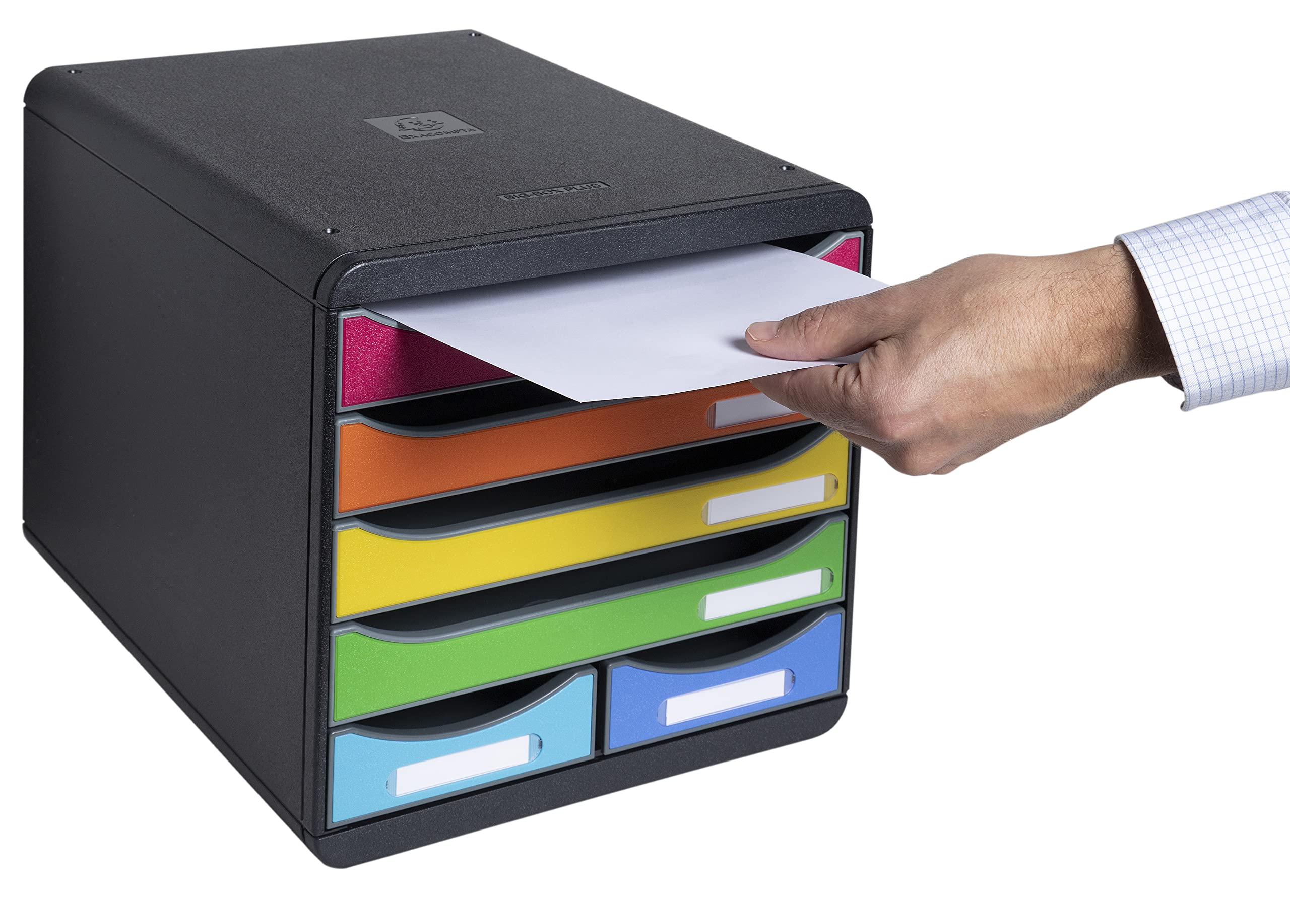 Exacompta - Rif. 312798D - BIG-BOX MAXI - 1 Cassetto 4 cassetti per documento A4+ e 2 cassetti piccoli per utensili - Dimensioni esterne: P 34,7 x 27,8 x H 27,1 cm - Arlecchino