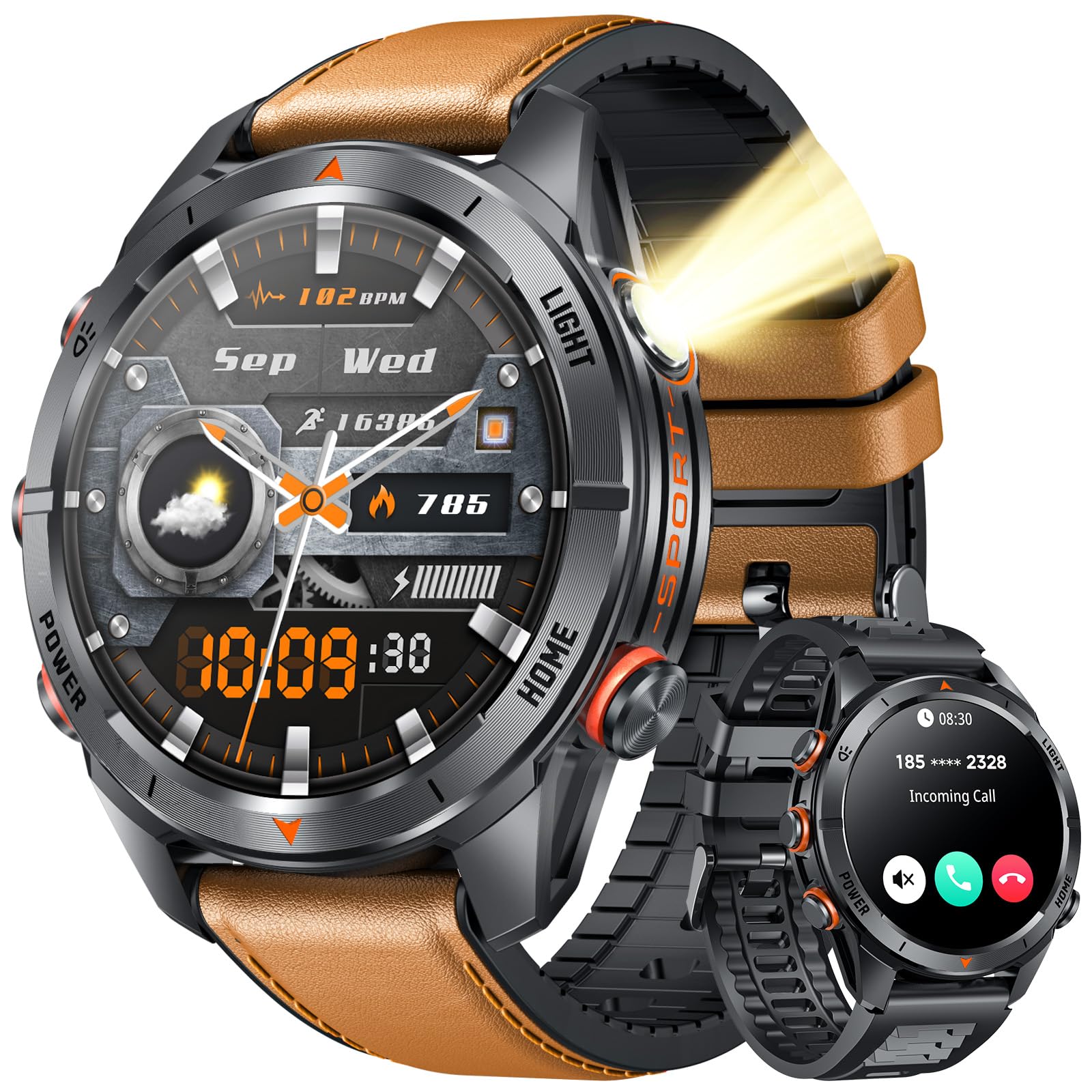 Reloj Inteligente Hombre Smartwatch con Llamada - 1.46" Redondo HD Pantalla Táctil 3ATM Impermeable Bluetooth 110+Modos Deportivos Monitor Frecuencia Cardíaca SpO2 Sueño Linterna para Android iOS