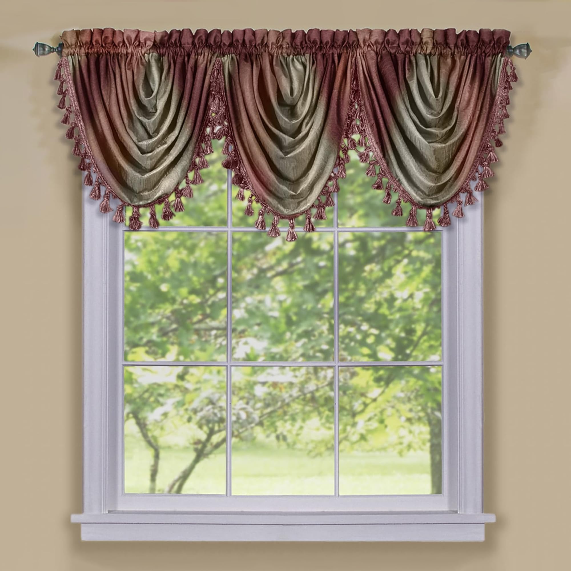 Soft Waterfall Valance Window Curtains - 46 Inch Width, 40 Inch Length - Ombre (Burgundy) - Light Filtering Decorative Polyester Drapes for Bedroom Living & Dining Room by Achim Home Decor