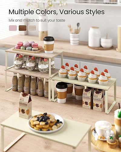 Vista 134 de SONGMICS Estante organizador de gabinete, juego de 2 estantes de encimera de cocina, almacenamiento de cocina, estante de especias, apilable, Blanco