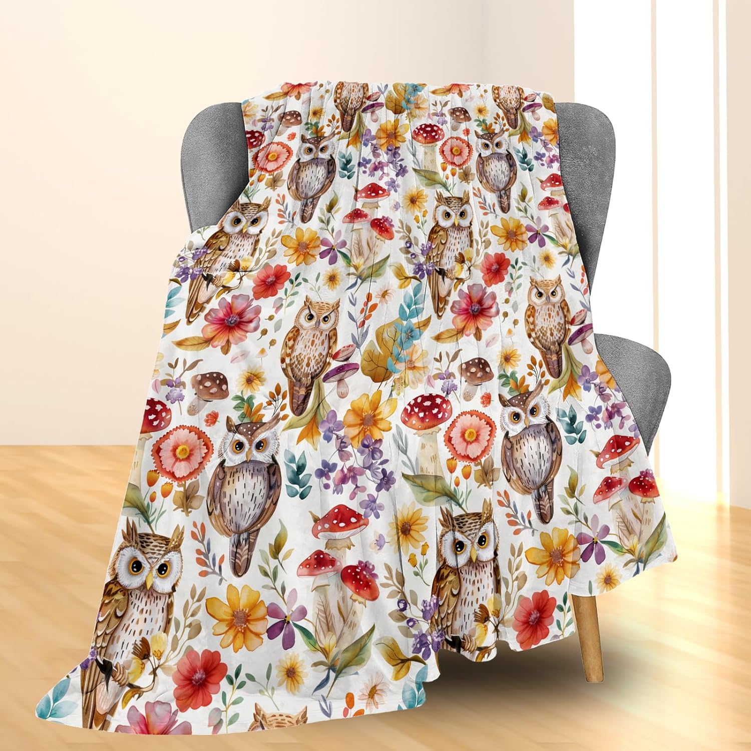 Cute Owl Blanket - Soft Lightweight Cozy Flannel Throw Blanket for Adults Kids Women, Fuzzy Warm Blankets for Couch, Bed, Travel, Outdoor Use, Home Decor 60×50 in - Image 2