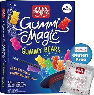 DOUzzle Gluten Free Gummi Magic, Gummy Bears (6 Count, Pack of 1) Non Gebrokts Kosher for Passover Food Snacks - All Natural Colors, Contains Real Fruit Juice -
