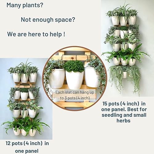 Miniatura 9 de ShopLaLa Paquete de macetas de riego automático de 4 pulgadas + 2 soportes para macetas de madera, jardín de pared vertical interior, sistema