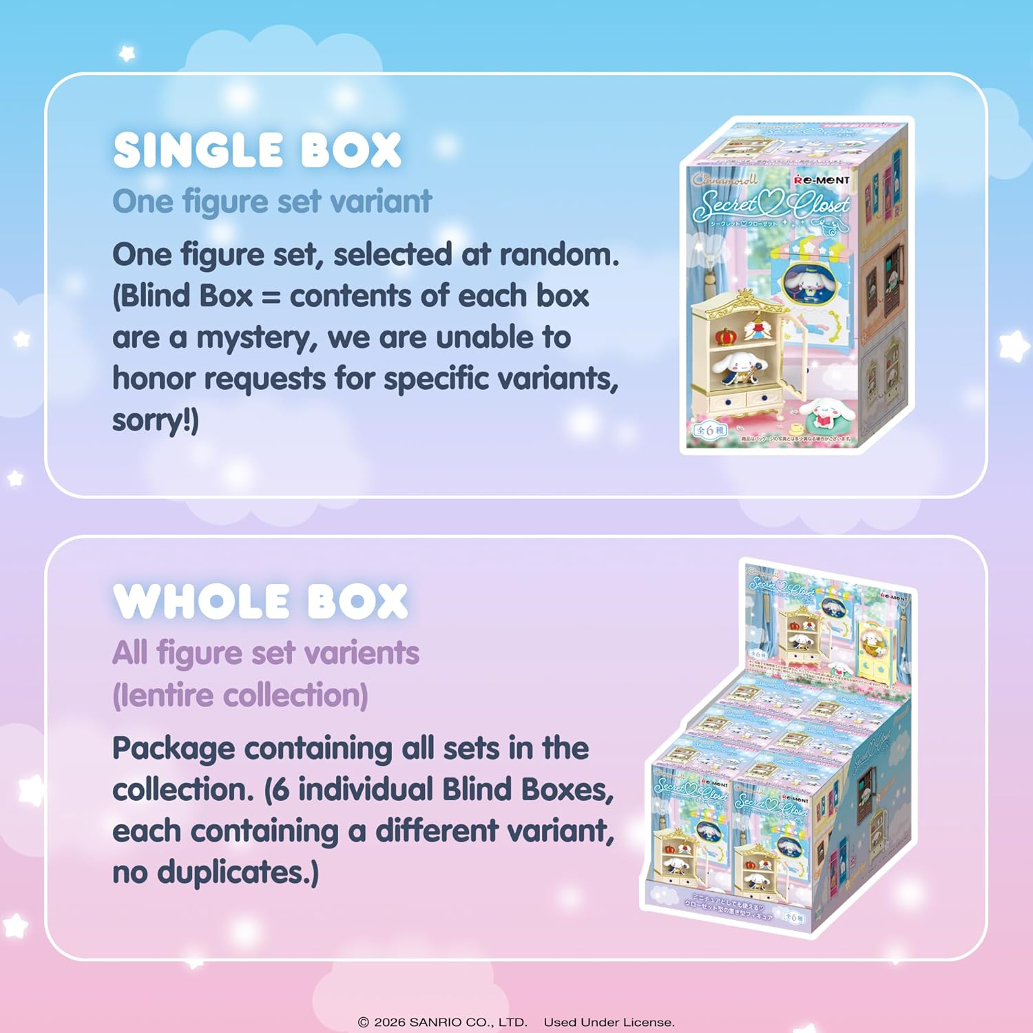 Hamee RE-Ment Hello Kitty and Friends Blind Box Diorama Miniature Figure Set for Birthday Gift, Party Favor, Collectible Figurine, Sanrio Fan (Cinnamoroll Secret Closet) – 6 Pc. (Full Set)