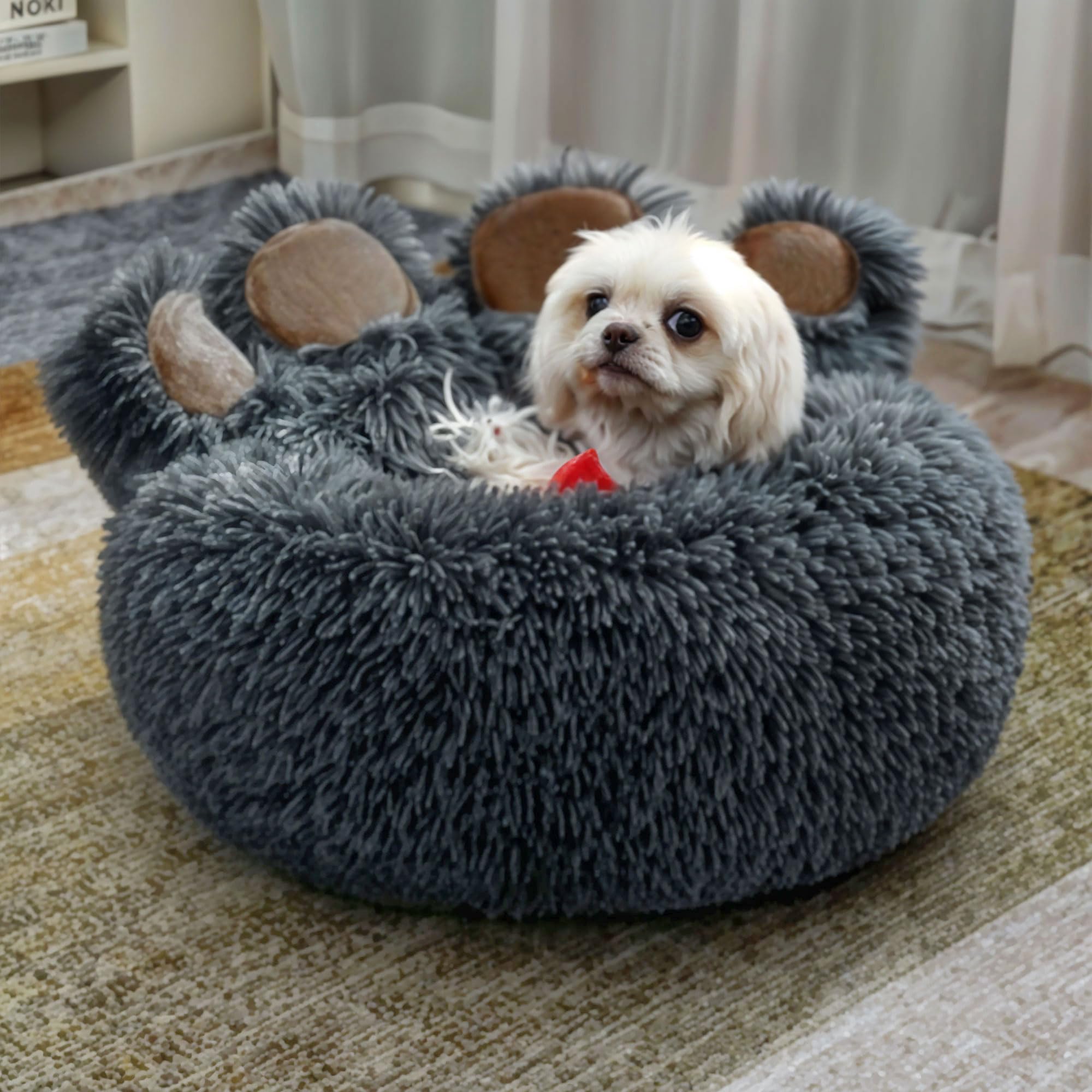 JupiterJX Fluffy Calming Dog Bed, Plush Bed For Cats & Dogs, Cute Bear Paw Shaped Comfortable Cozy Pet Sleeping Beds For Small Medium & Large Dogs, Soft Cat Cushion (Dark Grey, 60 cm) โ image 1