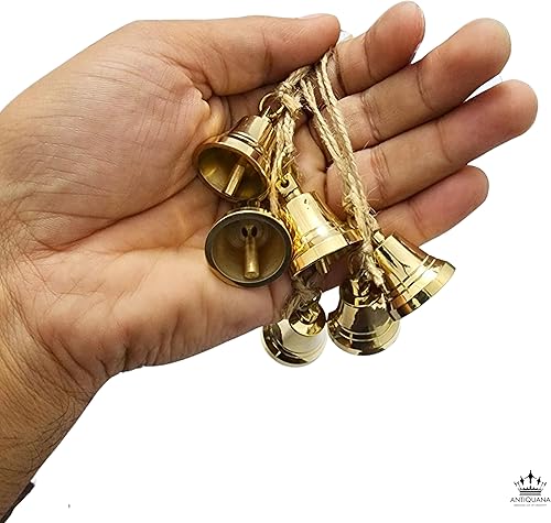Miniatura 6 de Juego de 6 cascabeles de latón macizo, decoración festiva de armonía para colgar, campanas de latón hechas a mano, decoración de Navidad, campanas