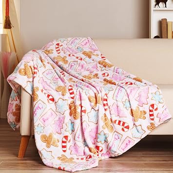 Pink Christmas Throw Blanket - Stylish and Cute Throw Blanket for Couch, Chair or Bed - Pink Christmas Decor - Soft & Plush - 50 x 60