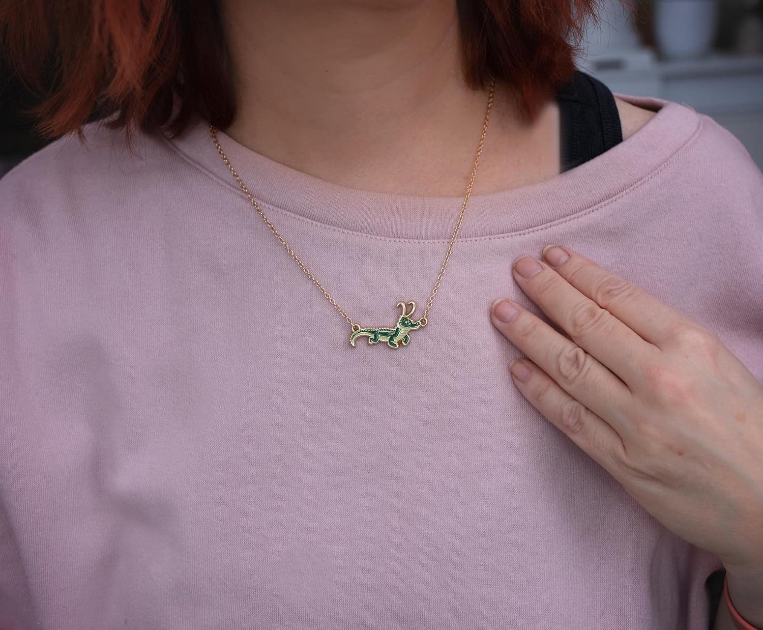 Marvel Studios Loki Alligator Pendant Necklace with Gold Chain and Extender | Fashion Jewelry, Costume Cosplay Accessories | MCU Superhero Comic Book Gifts and Collectibles