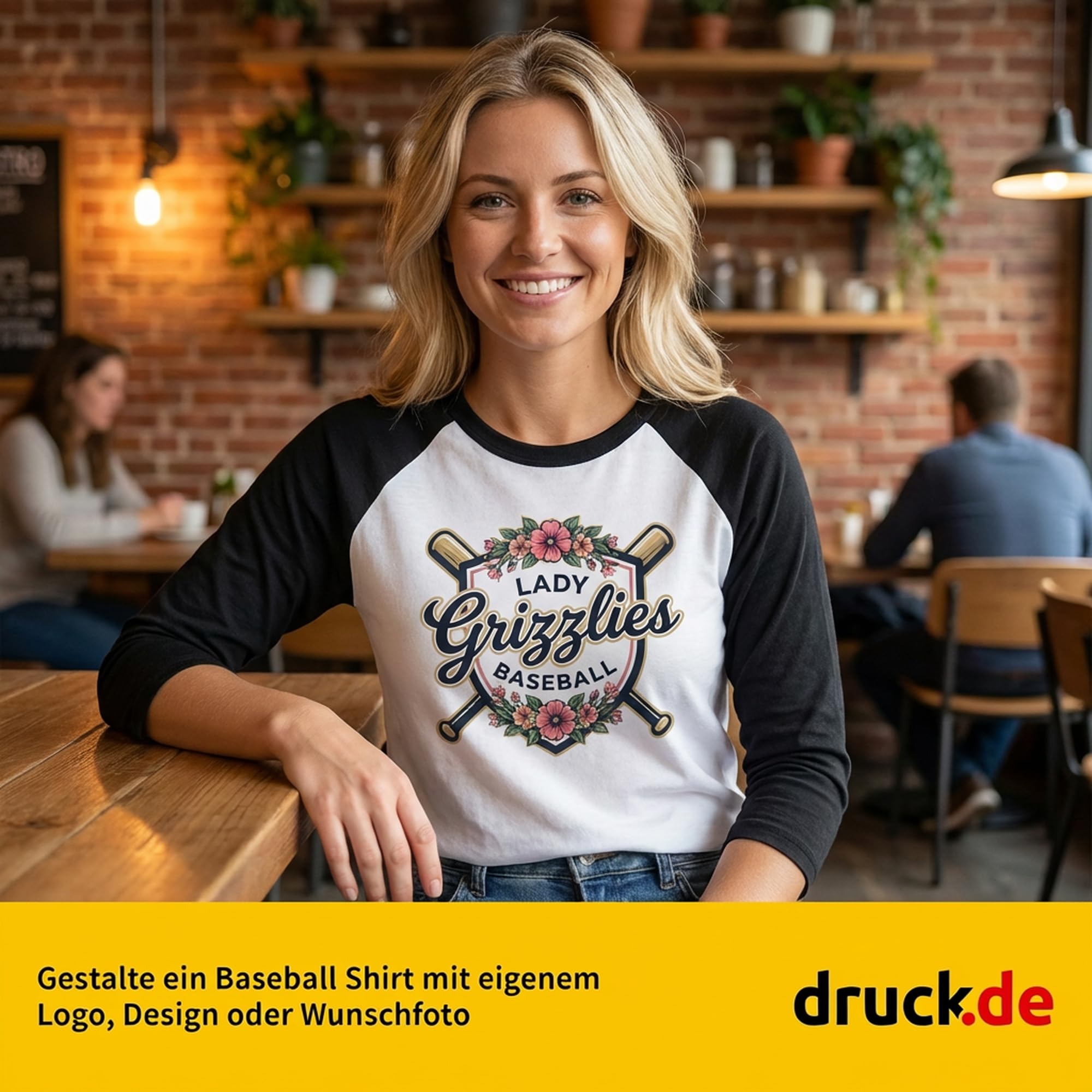 Baseball Langarm Shirt Damen Bedrucken - Foto und Text | Damen Baseball Langarm Shirt personalisieren und bedrucken lassen, mit Foto und Text selbst gestalten