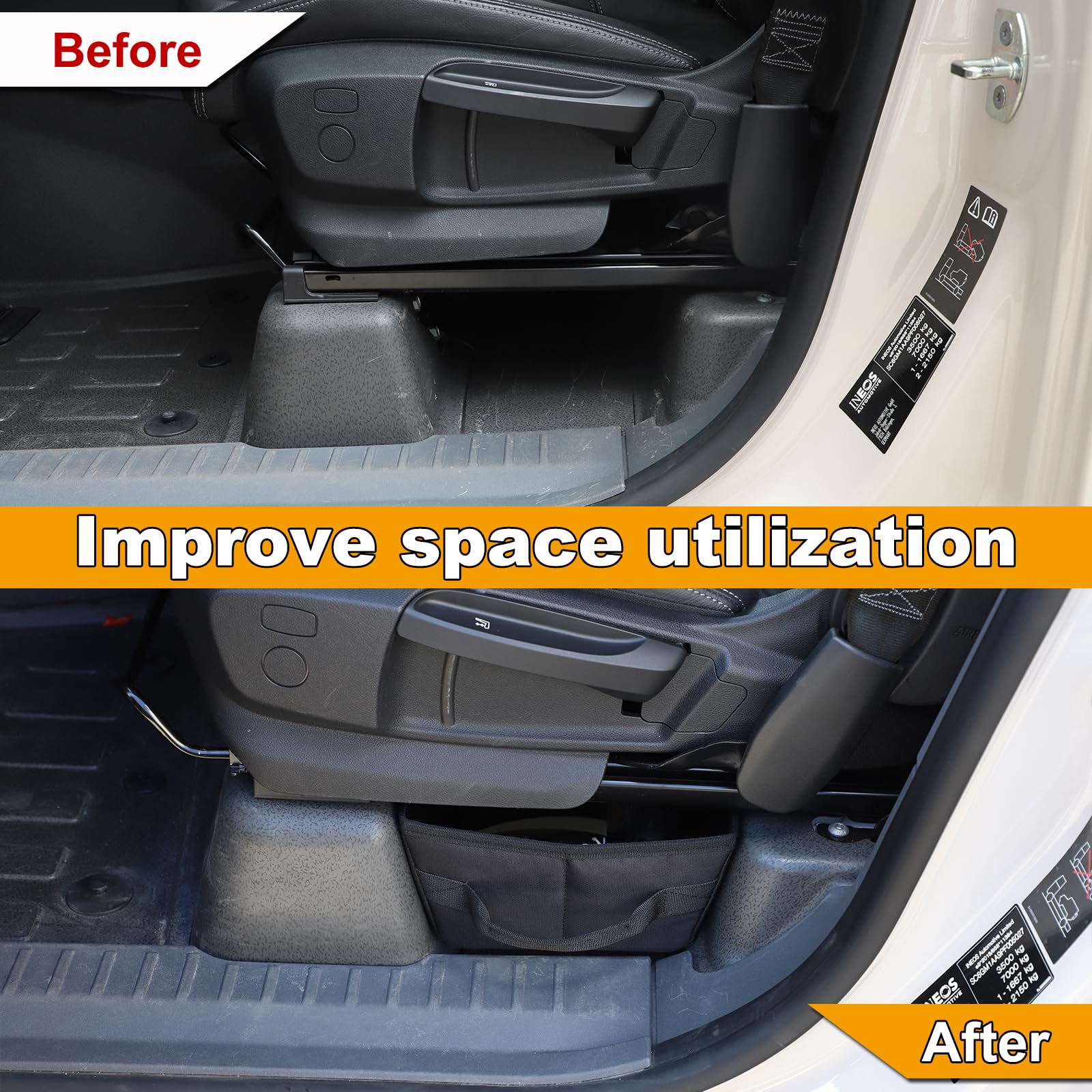 Bekantogy Car Under Seat Storage Box Tray Compatible with Ineos Grenadier 2020-2024 Hidden Organizer Under Front Seat Oxford Cloth Tool Box Organizer Storage Box with Handle (1PCS)