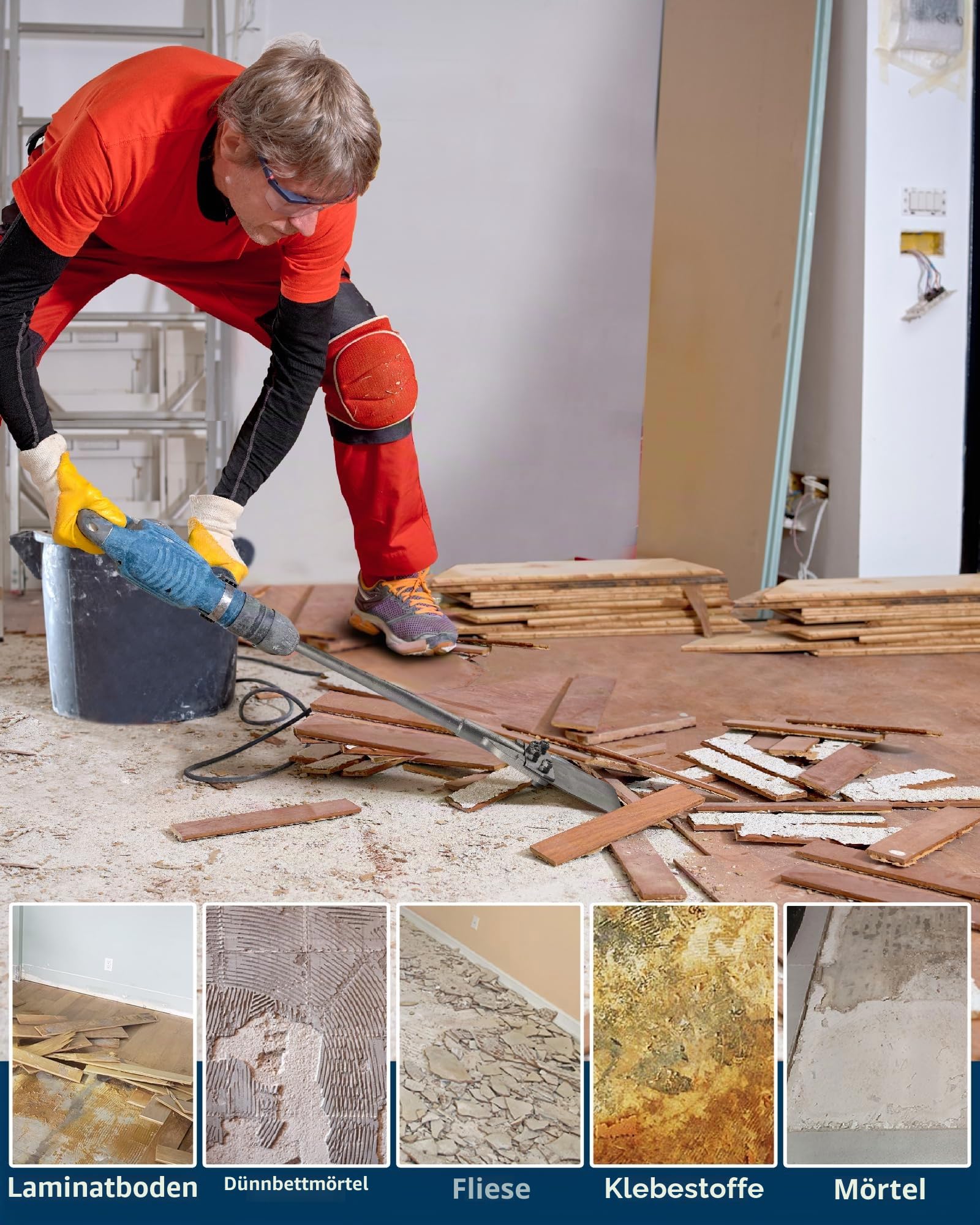 Firecore SDS Max Spachtelmeißel mit Ersatzklingen, Boden-Schaber SDS Max, 635mm×150mm, Spachtel werkzeug für Vinylböden,Böden, Fugenmörtel, Linoleum und Betonmörtel