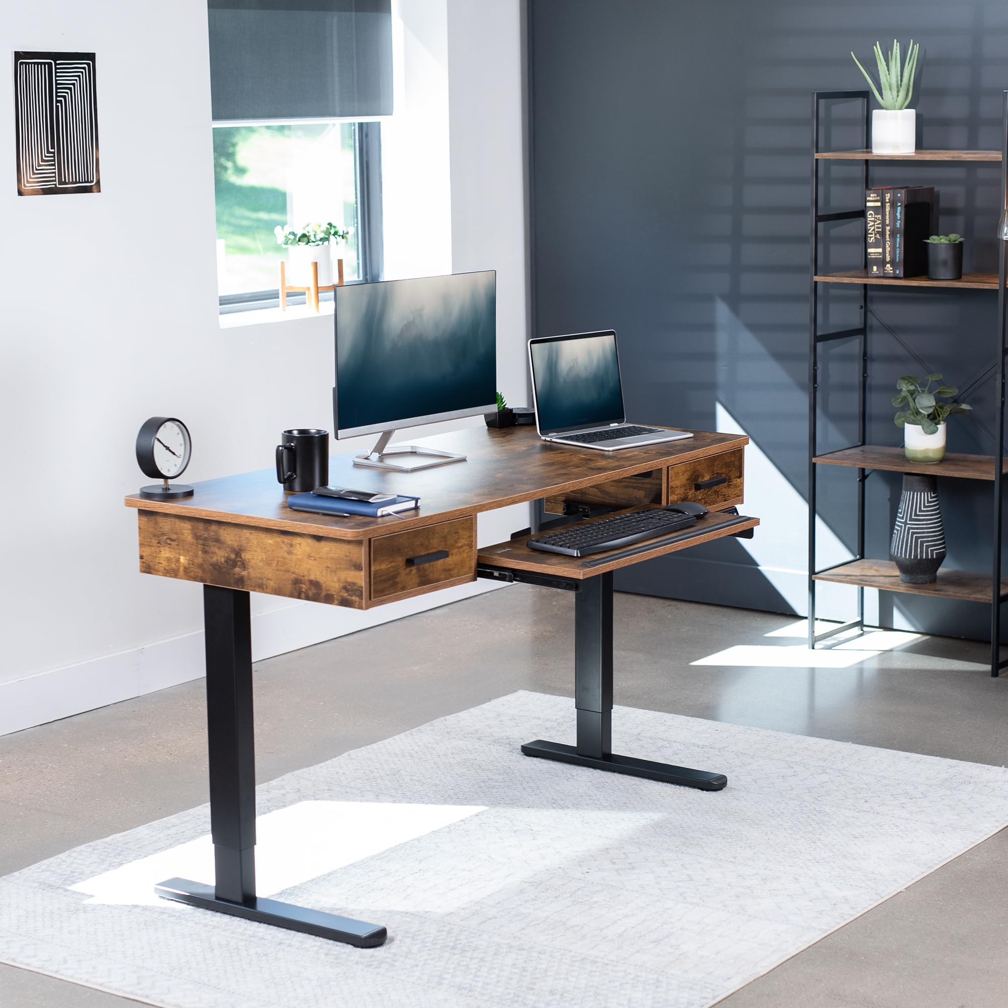 VIVO Electric Height Adjustable 55 x 24 inch Memory Stand Up Desk with Rear-Set Legs Rustic Vintage Brown — view 2